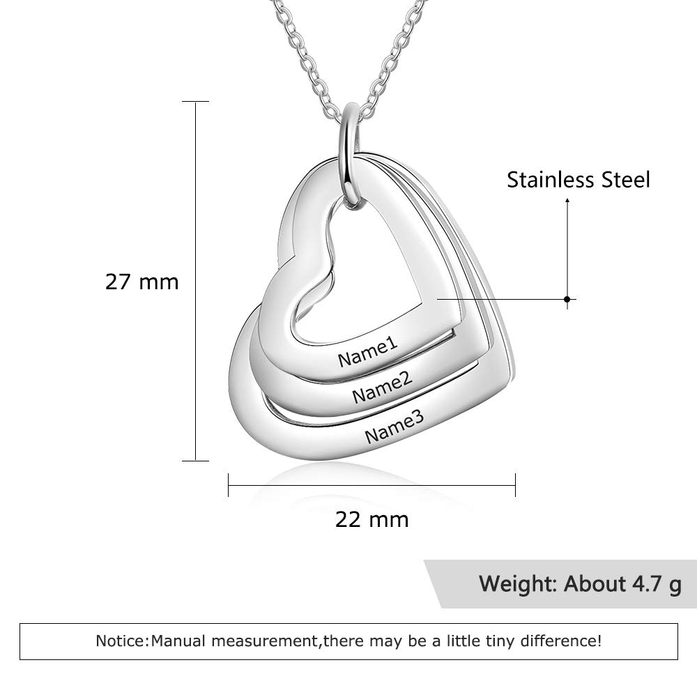 Personalized Mother Name Necklace - 2-5 Hearts Stainless Steel Pendant - Perfect Gift for Women