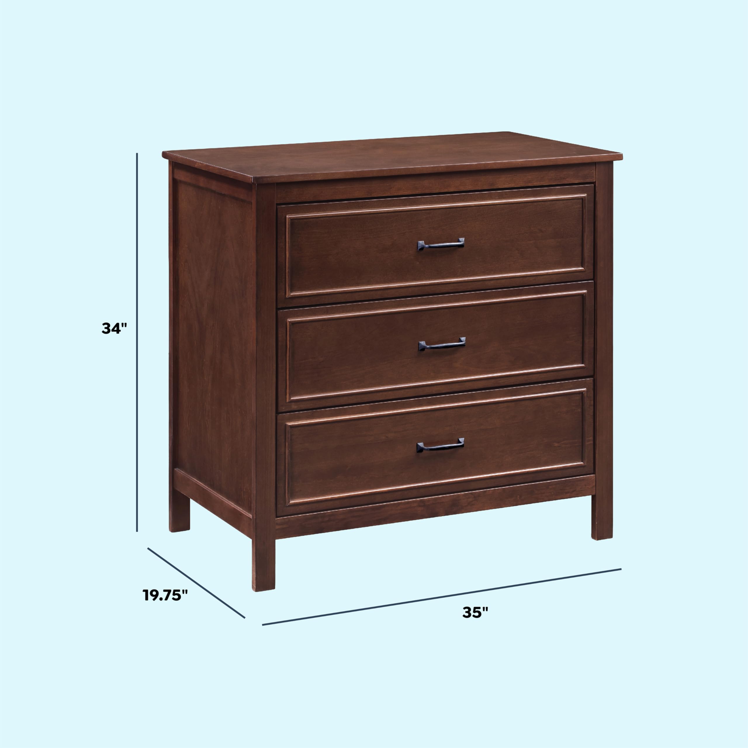 DaVinci Charlie 3 Drawer Dresser - GREENGUARD Gold Certified Compact Wooden Chest for Nursery, Bedroom & Living Room - Nightstand & Storage Cabinet with Easy Assembly in Espresso Finish - Perfect for Baby Rooms, Small Spaces & Closet Organization