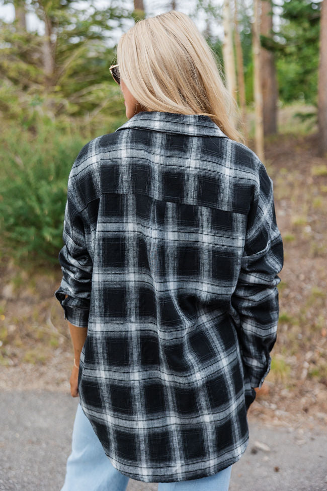 Black and Ivory Plaid Oversized Button Front Shirt for Women - Stylish Loose Fit Long Sleeve Blouse - Perfect for Casual Outfits, Layering, and Office Wear