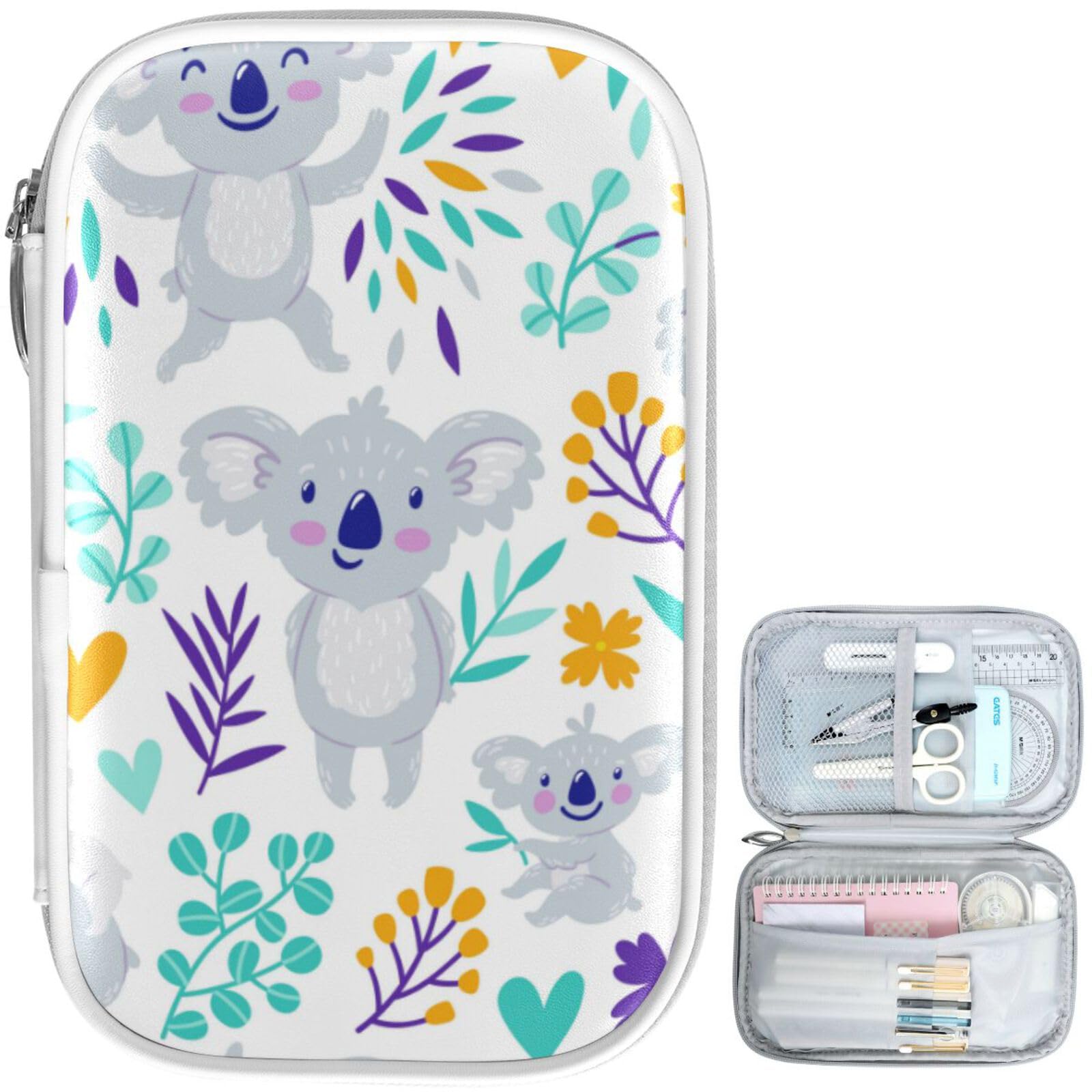 Cute Koala Floral Pencil Case - Zipper Pouch for School & Office Supplies