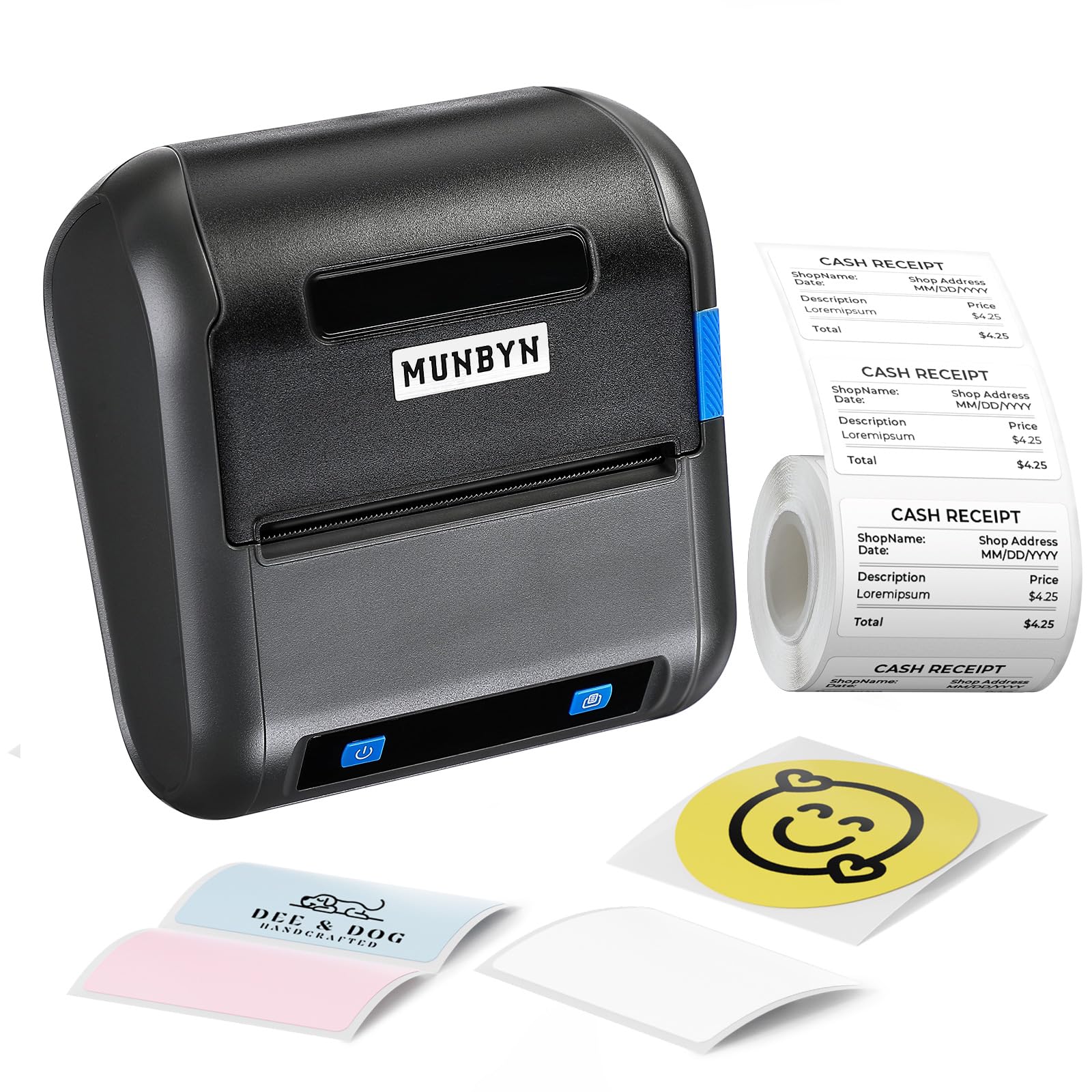 MUNBYN 3 Inch Bluetooth Thermal Label Printer - 5H Battery Life, Compatible with Receipts & Labels (1.96