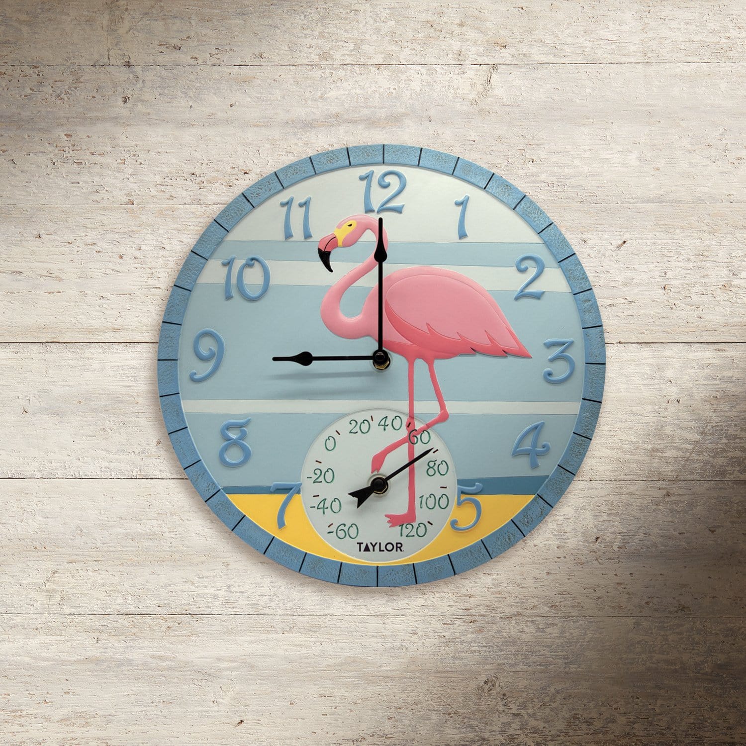 14 Inch Flamingo Wall Clock with Built-in Thermometer - Perfect for Home, Office, and Tropical Decor