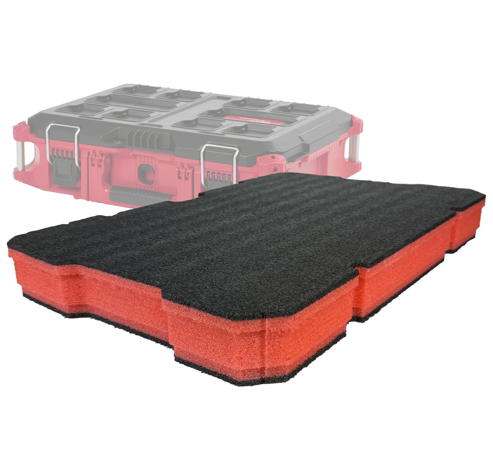 Kaizen Foam Insert Compatible with Milwaukee Packout 48-22-8424 | 57mm Thick Tool Box Organizer | Customizable Black/Red Foam for Power Tools | Perfect for Workshop, Garage & Job Site Organization