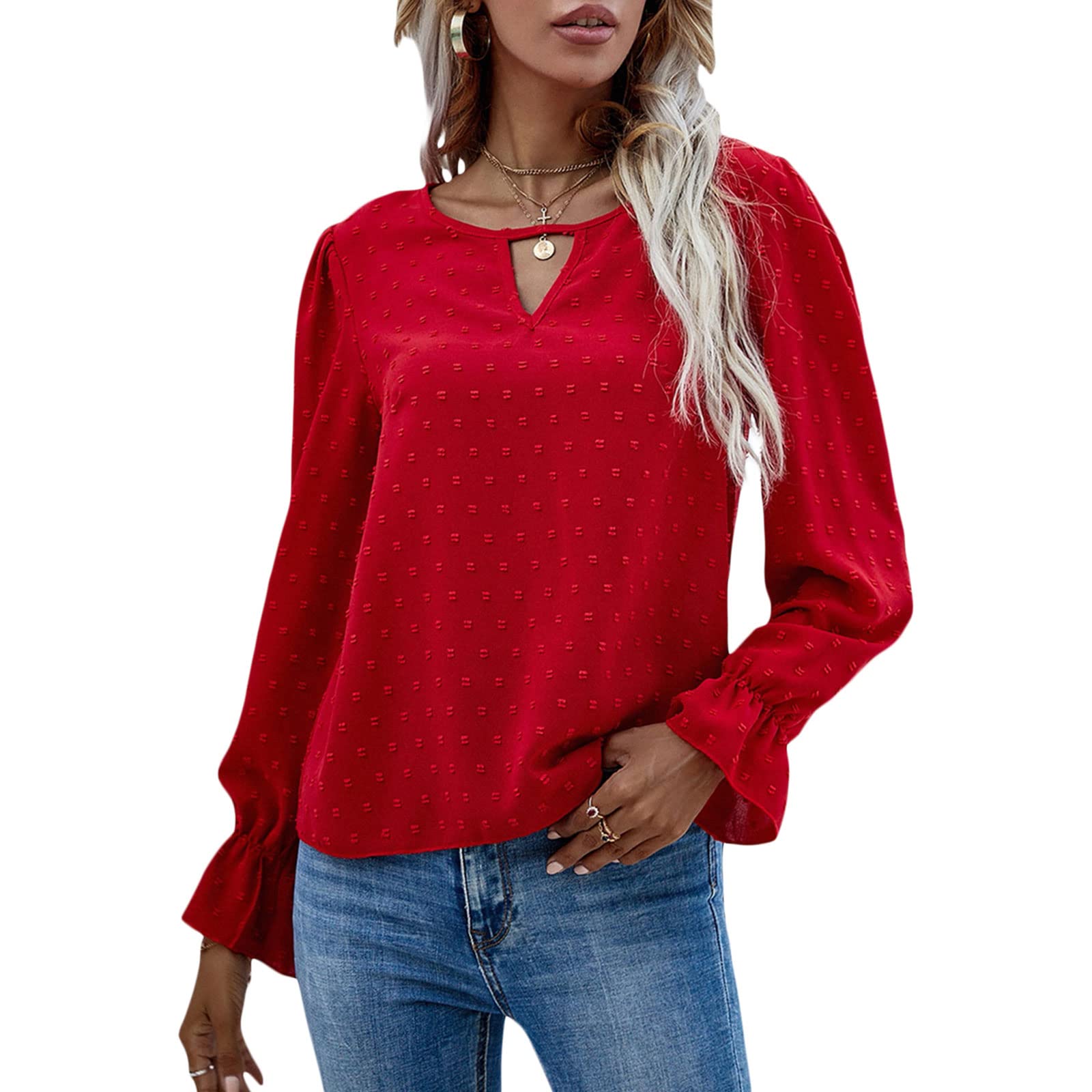 Elegant Women's Long Sleeve Chiffon Blouse - Casual Fall Pullover Tops for Work, Date Night & Autumn Outfits | Comfortable & Stylish Office Wear
