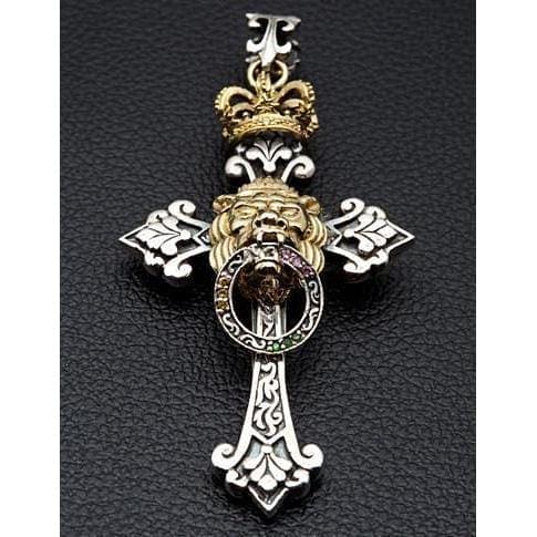 Royal Crown Lion Cross Sterling Silver Men's Pendant Necklace - Elegant Religious Jewelry Gift for Men, Perfect for Baptism, Confirmation & Daily Wear