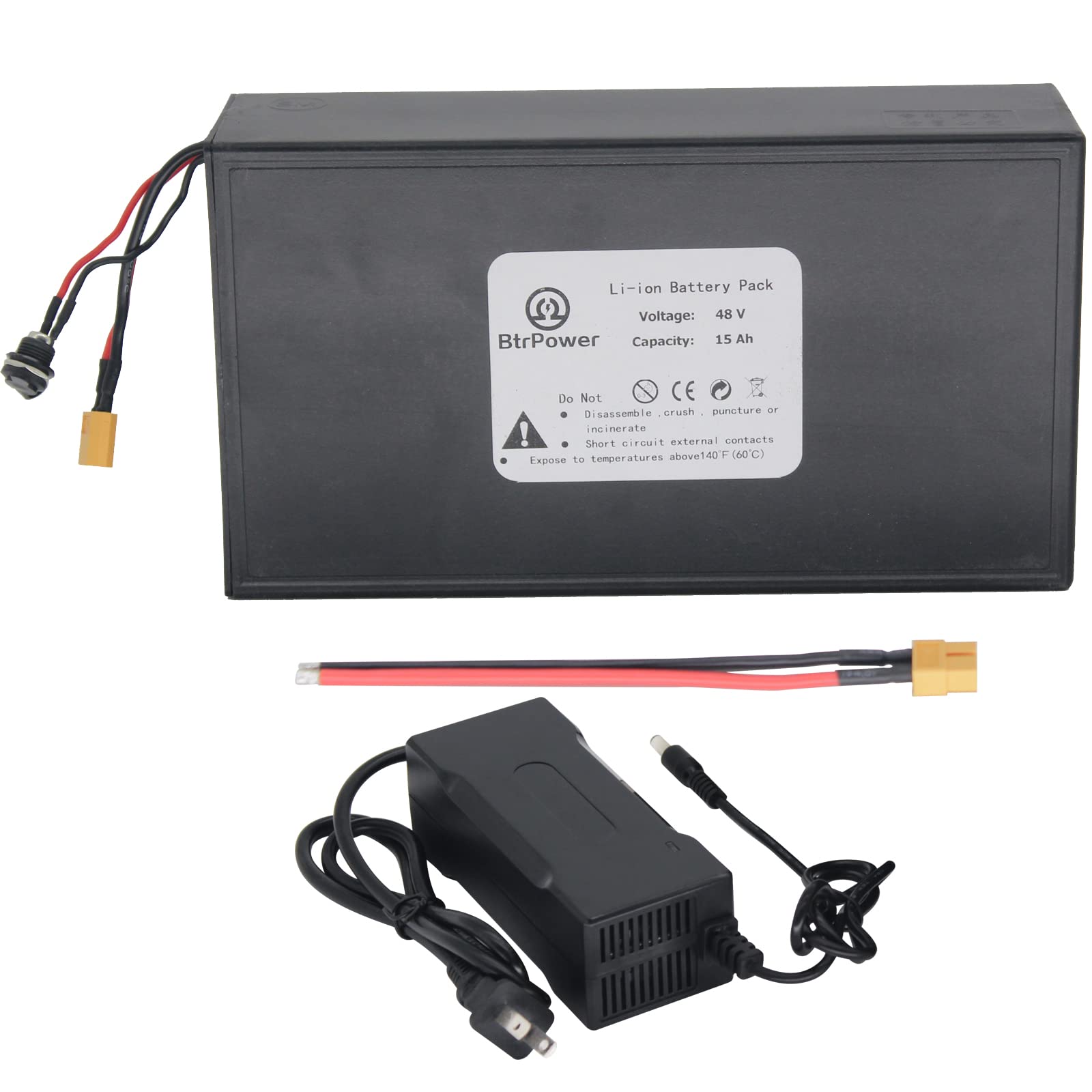 48V 15AH Lithium Ion Ebike Battery Pack with 3A Charger & 30A BMS - Replacement Battery for 1000W-250W Electric Bikes & Scooters - Perfect for Commuting, Mountain Biking & Urban Riding