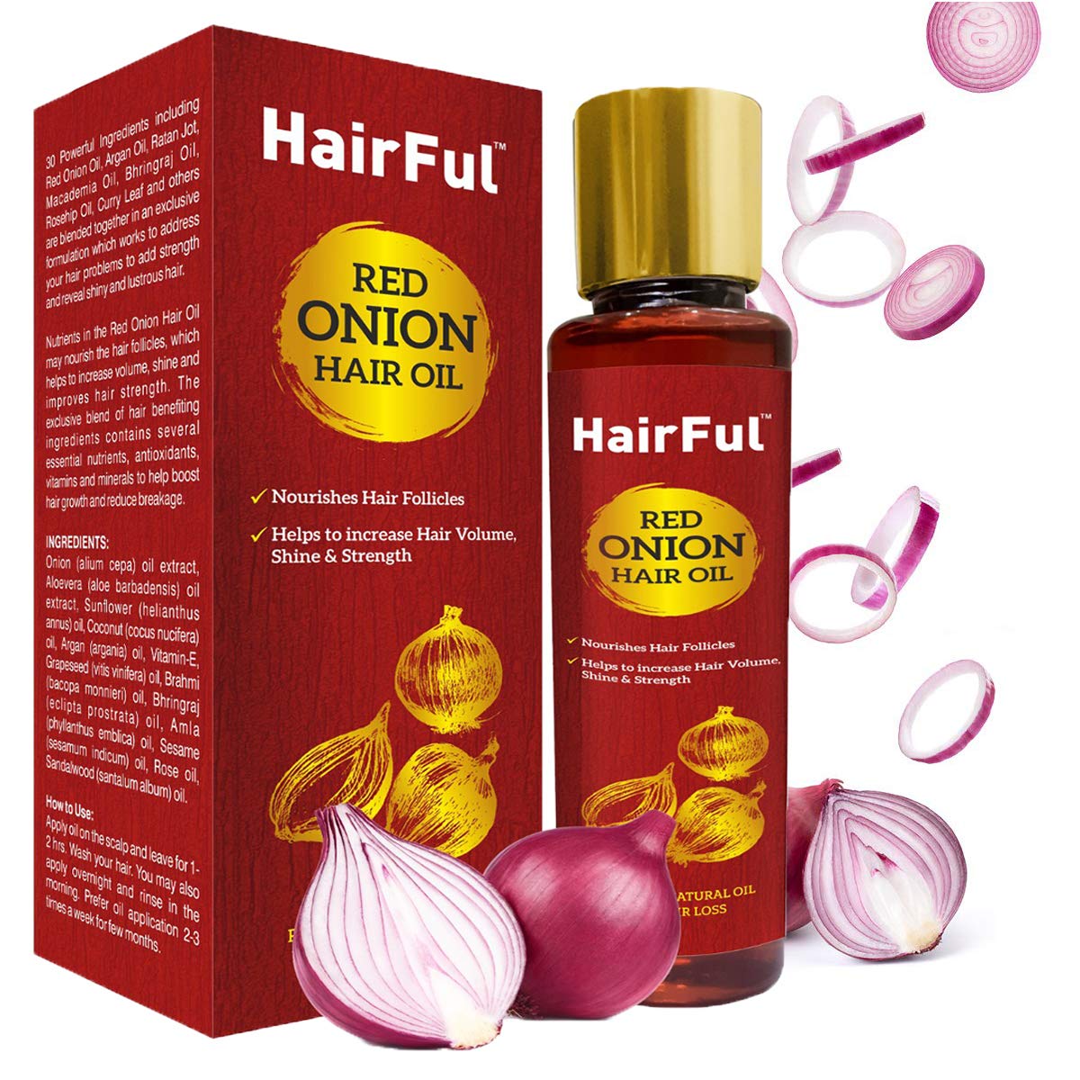 Red Onion Hair Oil for Hair Growth & Scalp Health - Stops Hair Fall, Strengthens Hair, Promotes Thicker & Healthier Hair (120ml) - Perfect for Daily Hair Care & Scalp Nourishment