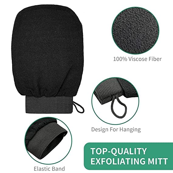 AP & ZP Exfoliating Bath Gloves for Dead Skin Removal - Body Scrub Mitt for Smooth & Bright Skin (Black) - Perfect for Shower, Spa & Dry Brushing Routine