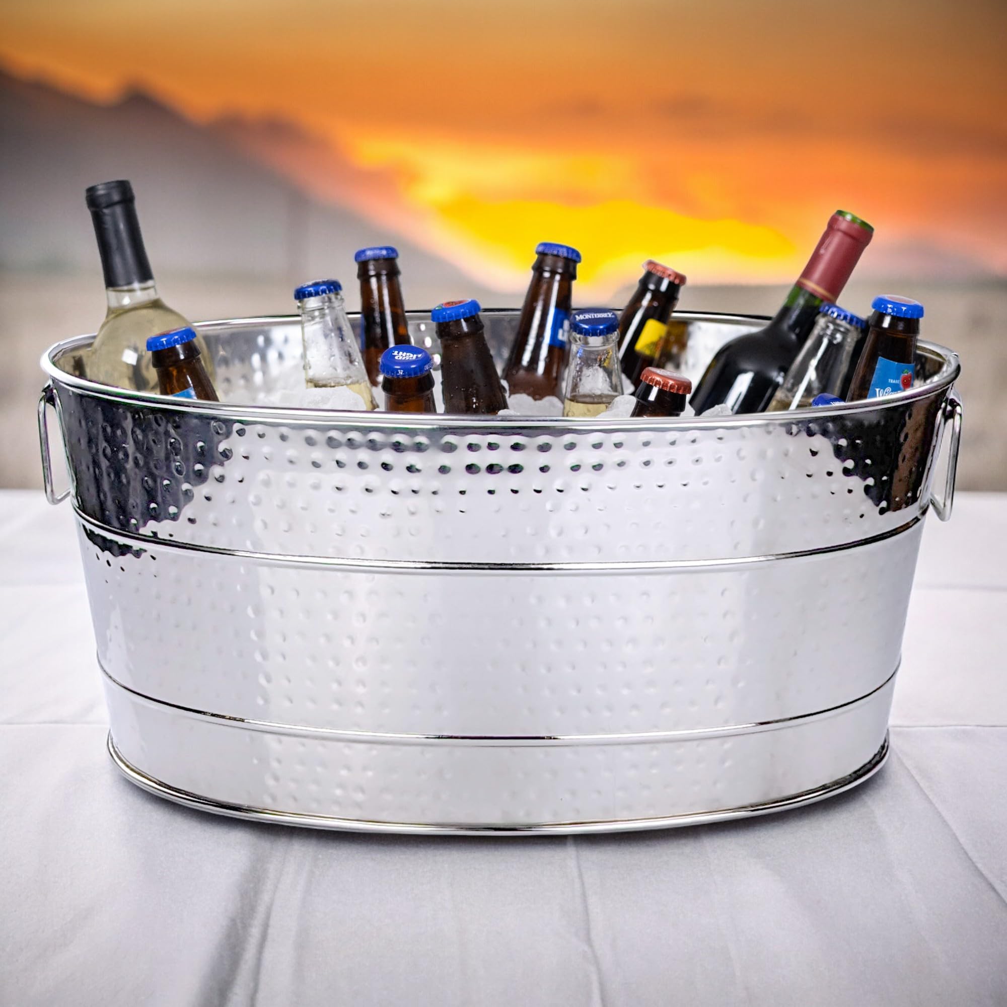 BREKX Personalized Aspen Hammered Stainless-Steel Beverage Tub - 25-Quart Leak & Rust Proof Drink Cooler with Metal Stand - Perfect for Parties, Weddings, and Outdoor Events