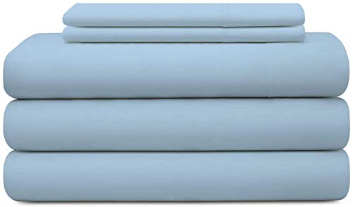 Split Queen Sheets Set for Adjustable Beds - 5 Piece 100% Egyptian Cotton - 400 Thread Count - Light Blue Solid - Fits Mattress Up to 16