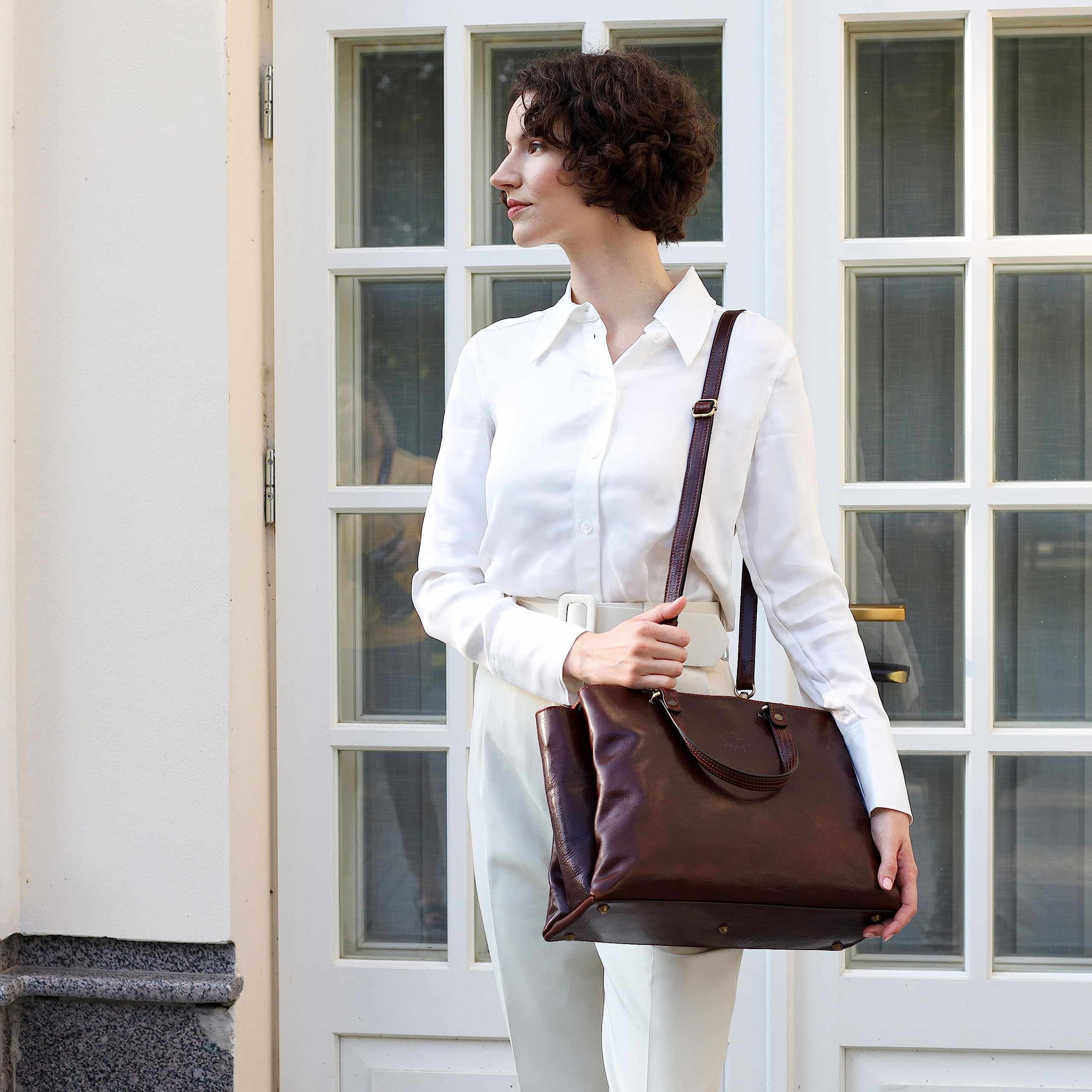 Premium Italian Handmade Leather Handbag for Women - Timeless Cowhide Top Handle Purse - Elegant Ladies Shopper Bag for Work, Travel & Everyday Use