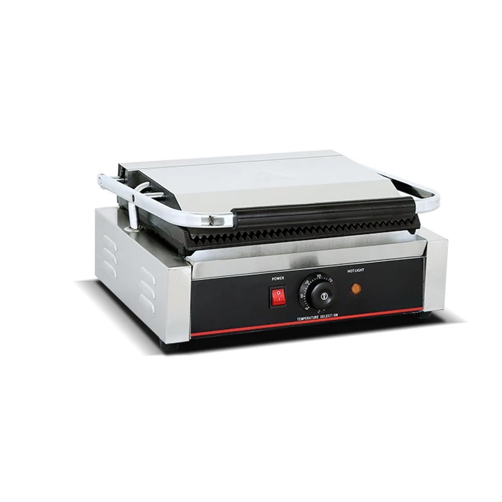 Commercial Panini Grill Press Sandwich Maker - Heavy Duty Stainless Steel Panini Machine with Grooved Plates for Restaurants & Catering - Perfect for Grilled Sandwiches, Paninis & Burgers at Home or Business