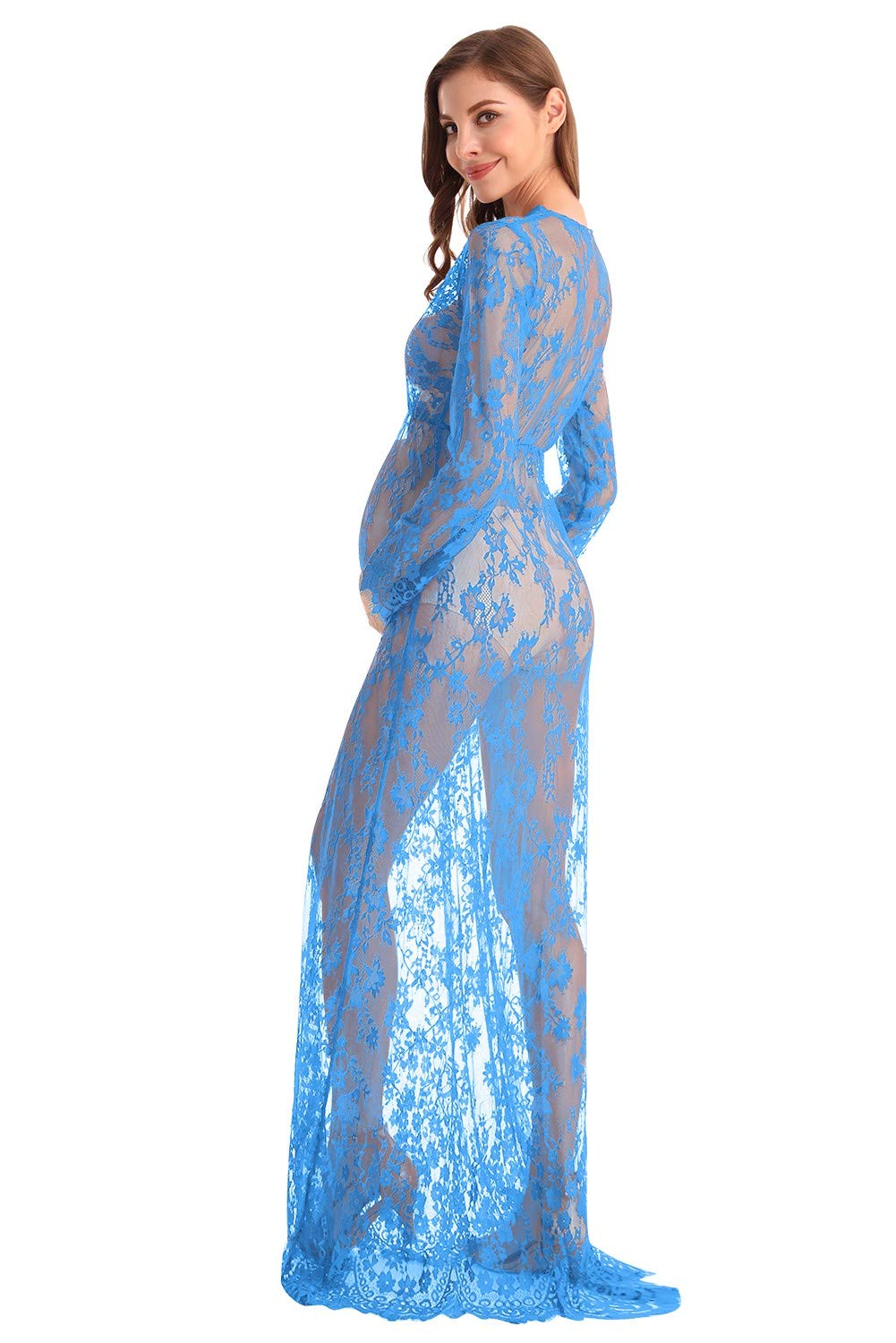 Sexy Lace Maternity Dress for Boudoir Photoshoot - Long Sleeve Deep V-Neck Nursing Gown, Elegant Lingerie Robe for Pregnancy & Milk Bath Photography - Perfect for Maternity Shoots, Bridal Showers & Romantic Nights