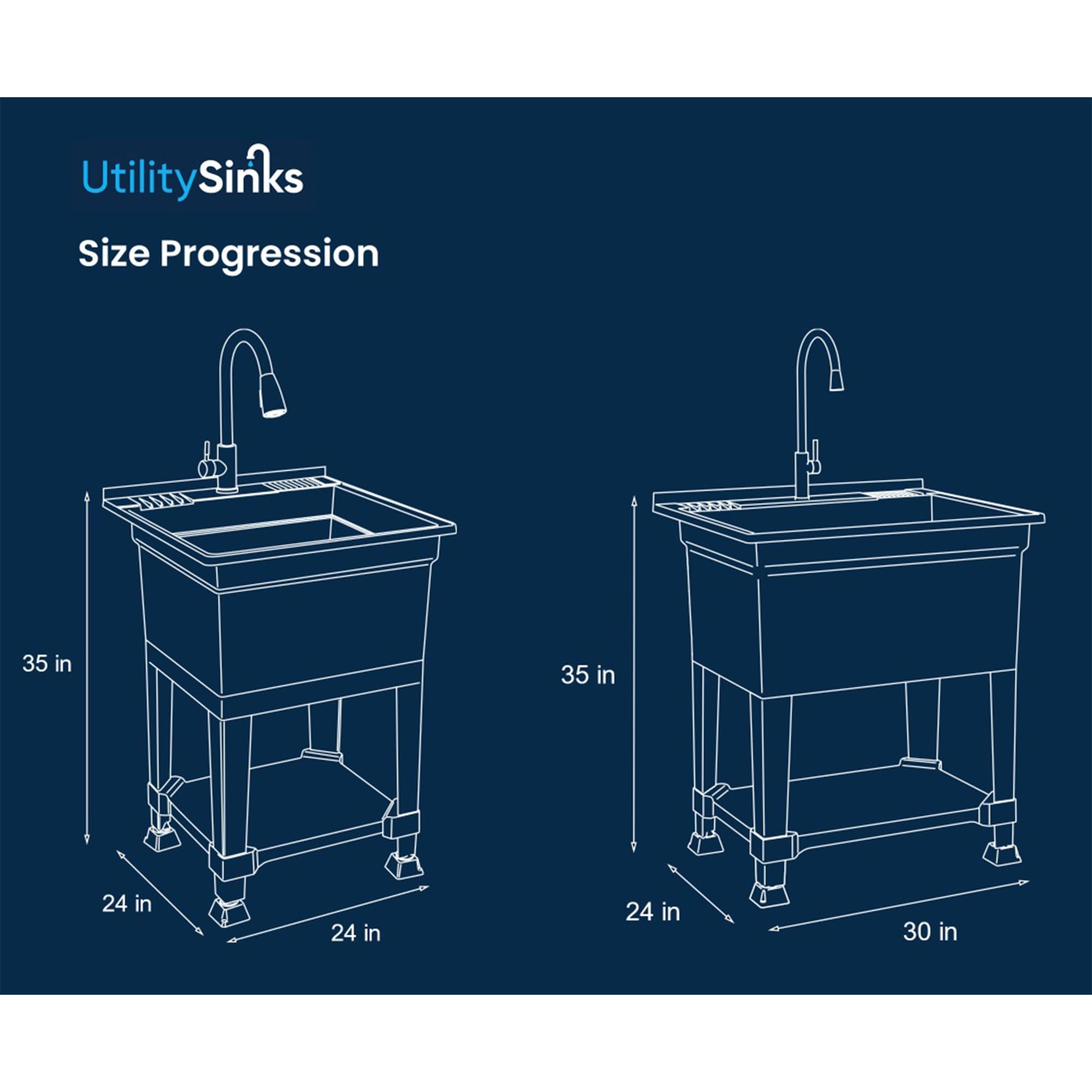 Heavy Duty 24x24 Inch Plastic Utility Sink - Freestanding Compact Laundry Tub for Workshop, Garage & Greenhouse - USA-Made White Utility Basin Perfect for Pet Washing Station, Outdoor Cleaning & DIY Projects