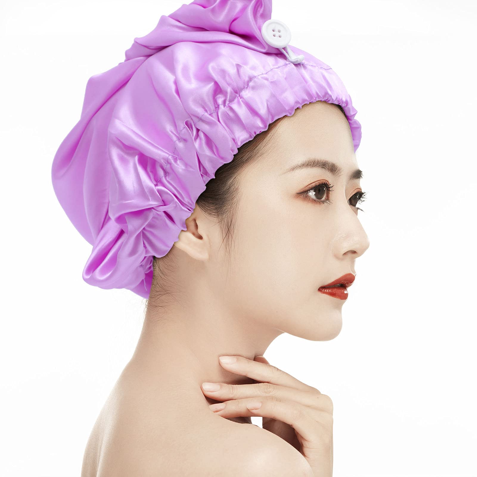 Silk Satin Sleep Cap for Women - Long Hair Bonnet with Adjustable Band, Purple Silk Hair Wrap for Nighttime & Salon Use - Perfect for Dreadlocks, Braids & Natural Hair Protection While Sleeping