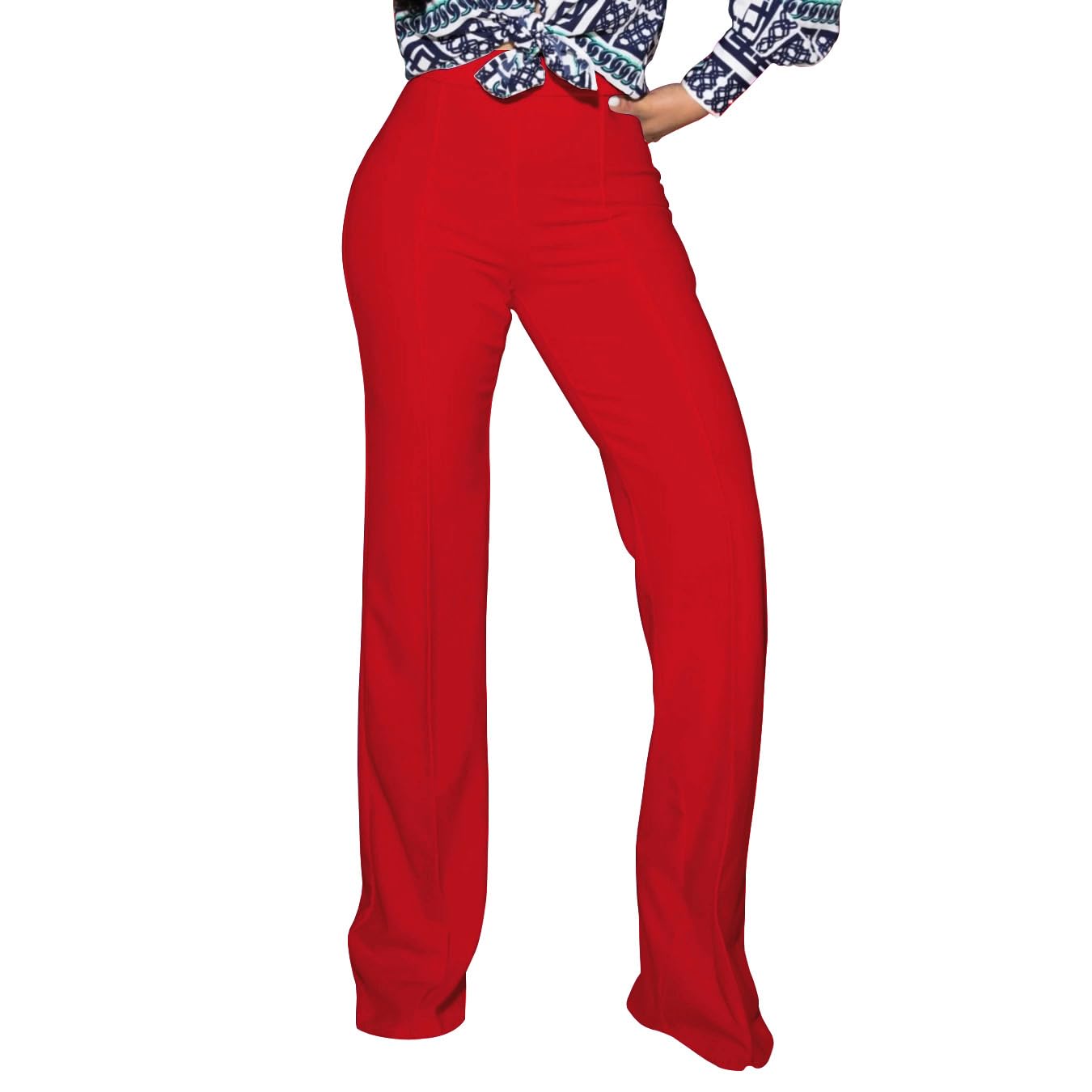 PINSV Women's High Waisted Bootcut Stretch Dress Pants - Pull On Work Pants for Office & Business Casual (Red, Size 3257) | Comfortable & Flattering for Professional Wear