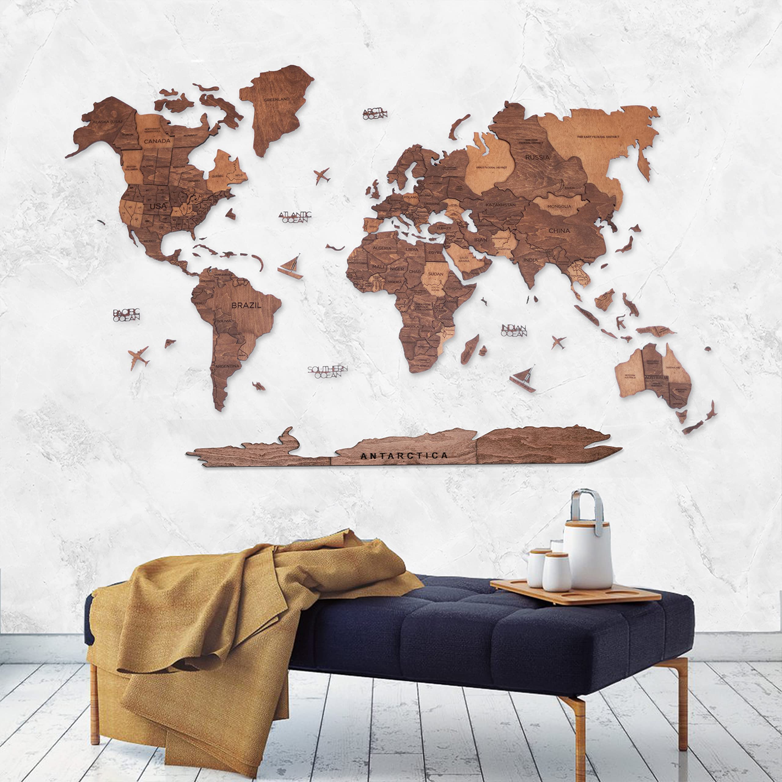 3D Wooden World Map Wall Art - Large Oak Wood Home Decor for Living Room, Office, Bedroom | Unique Travel Gift & Stylish 3D Wall Decor for Home & Office Spaces