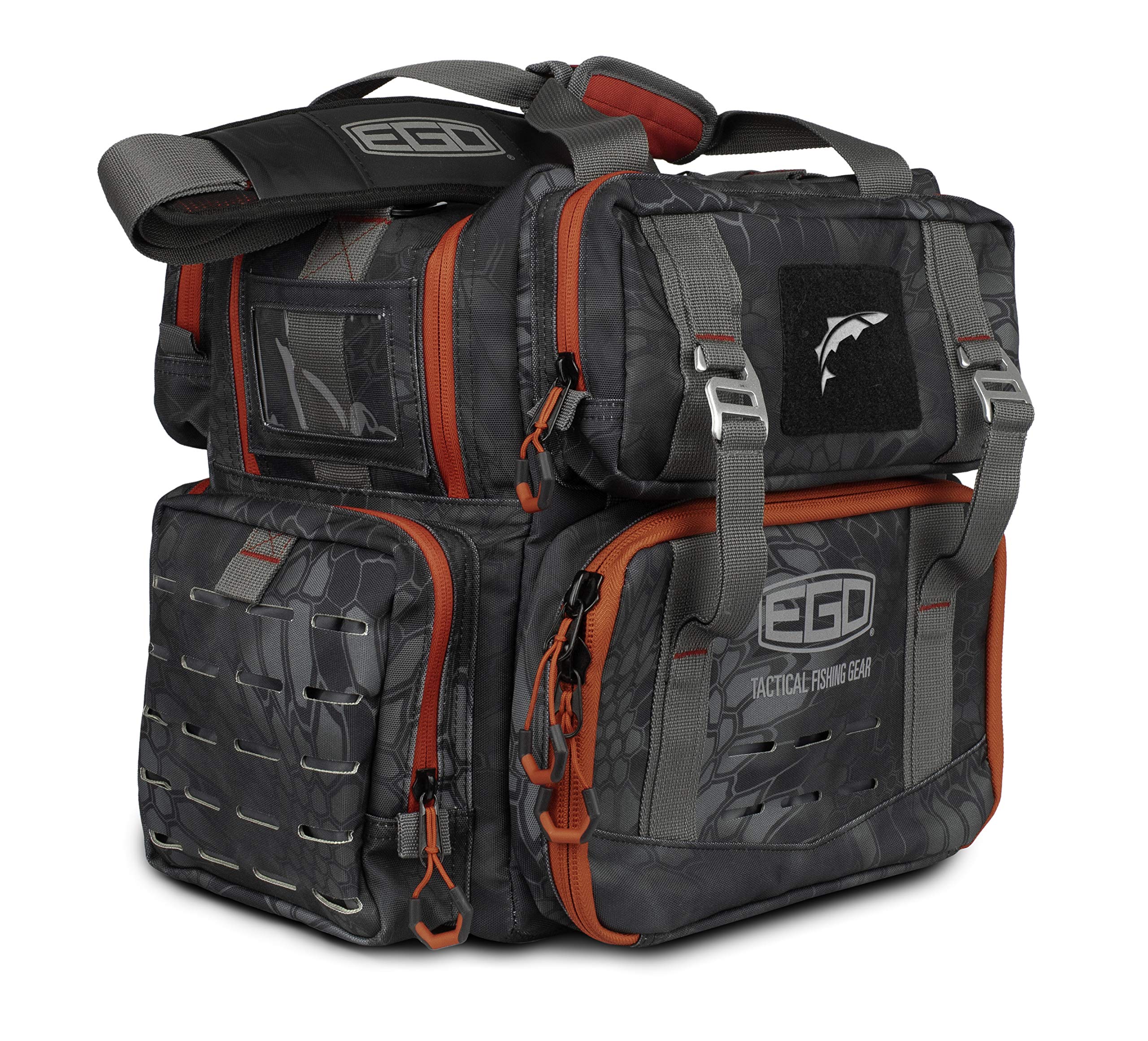 EGO Kryptek Tactical Fishing Backpack - Waterproof 1000D Nylon Tackle Box with PVC Back, Multiple Storage Pockets & Laser-Cut MOLLE Loops - Includes 4 Tackle Trays - Perfect for Bass Fishing, Kayak Fishing & Outdoor Adventures