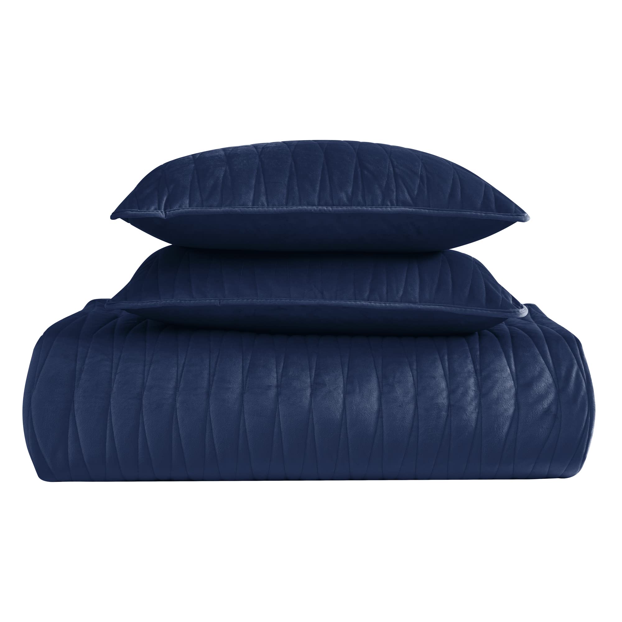 Brielle Home Premium Heavy Velvet Quilt Set with Cotton Backing - King Size Navy Blue Luxury Bedding for Winter - Perfect for Master Bedroom, Guest Room & Cozy Nights