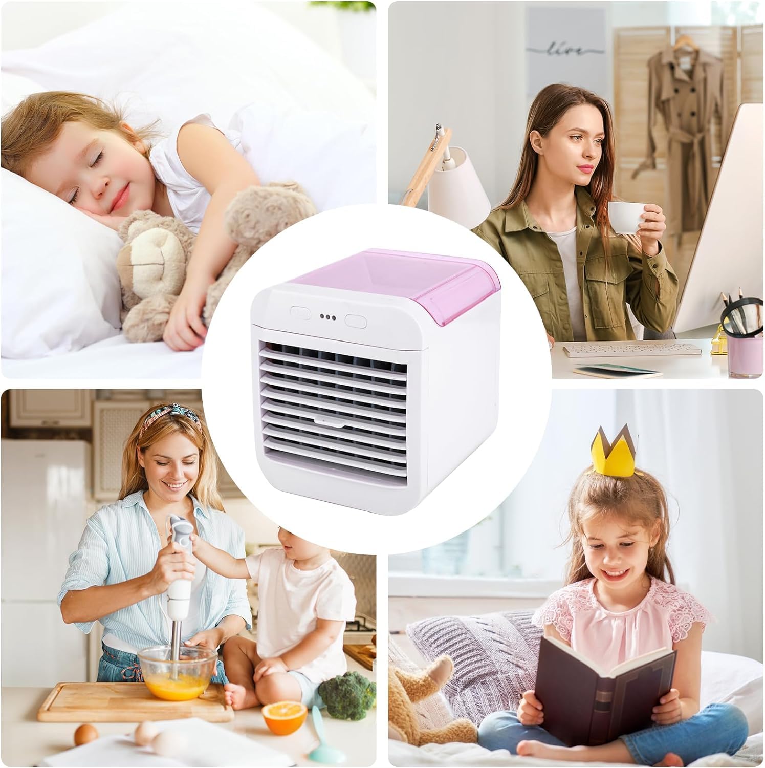 Portable Air Conditioner Fan with USB Power, Mini Air Cooler & Humidifier, Ultra Quiet Personal Cooling Fan for Home, Office, Travel, and Outdoor Use