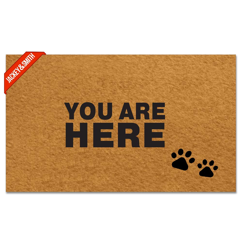 Non-Slip Welcome Doormat 30x18 Inch - Funny 'You Are Here' Entrance Rug for Front Door, Porch & Balcony - Durable Felt Fabric Floor Mat for Home & Office Decor