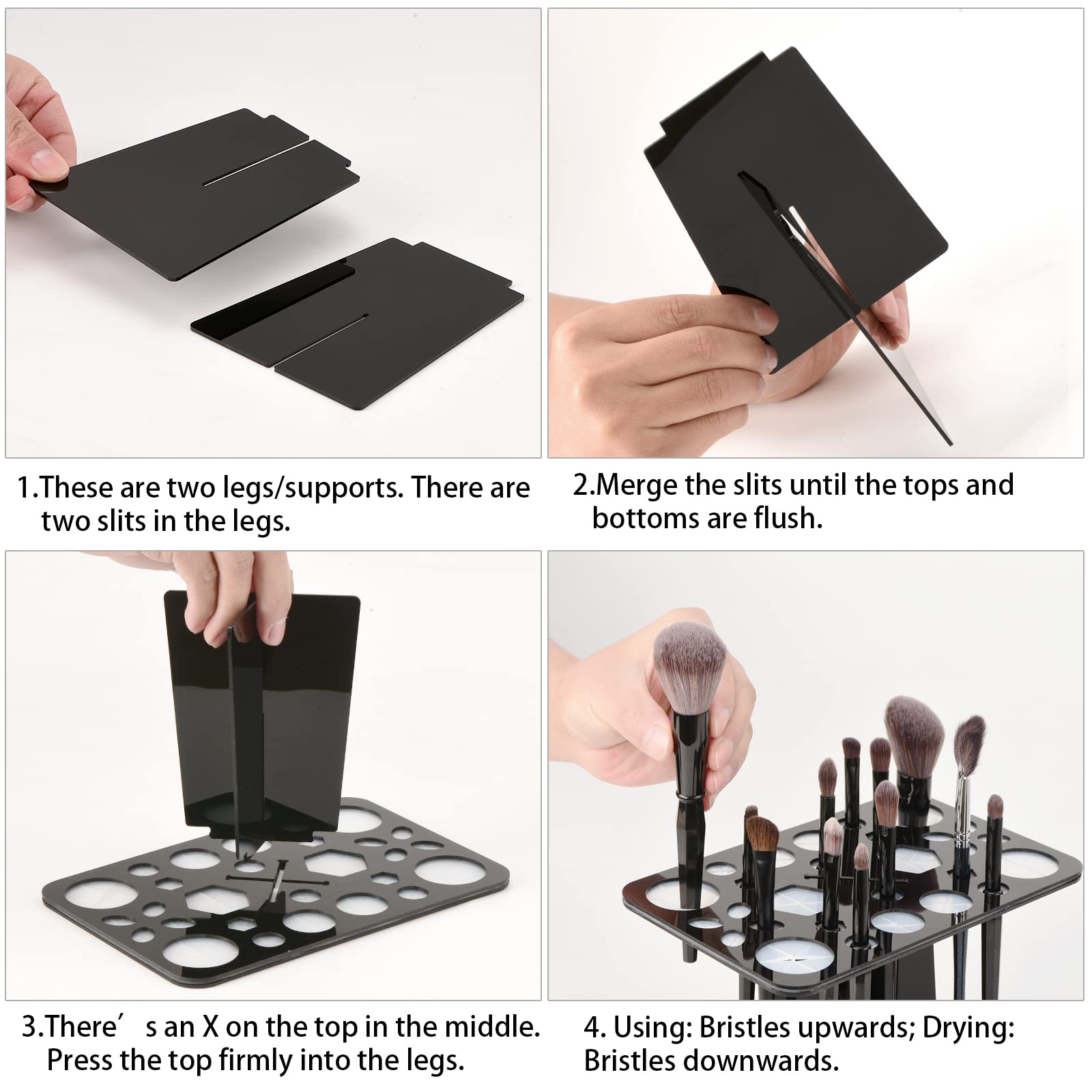 Acrylic Makeup Brush Drying Rack - Collapsible 28-Slot Holder Stand for Makeup Brushes, Nail Brushes & Paintbrushes | Portable Brush Organizer for Makeup Artists & Beauty Lovers (Black, Unisex) | Perfect for Salon, Home Vanity & Travel Makeup Kit Organization