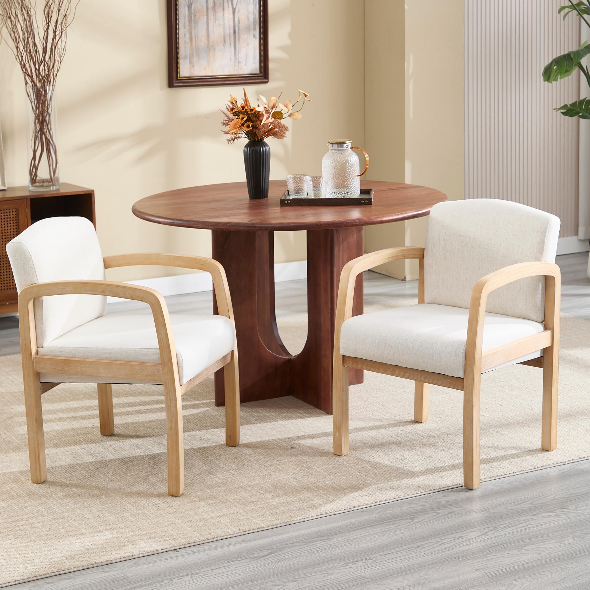 Farmhouse Dining Chairs Set of 2 - Linen Upholstered Kitchen & Dining Room Chairs with Padded Seat - Comfortable Accent Armchairs for Home, Restaurant, Cafe (Beige) | Perfect for Farmhouse Decor, Breakfast Nook, and Cozy Dining Spaces