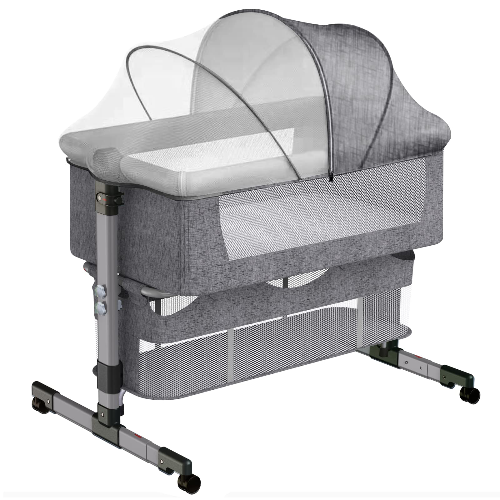 Adjustable Baby Bassinet & Bedside Crib - Portable Newborn Sleeper with Breathable Mesh & Mattress | 2-Height Design, Swingable for Nursery & Bedroom | Perfect for Co-Sleeping, Travel & Small Spaces