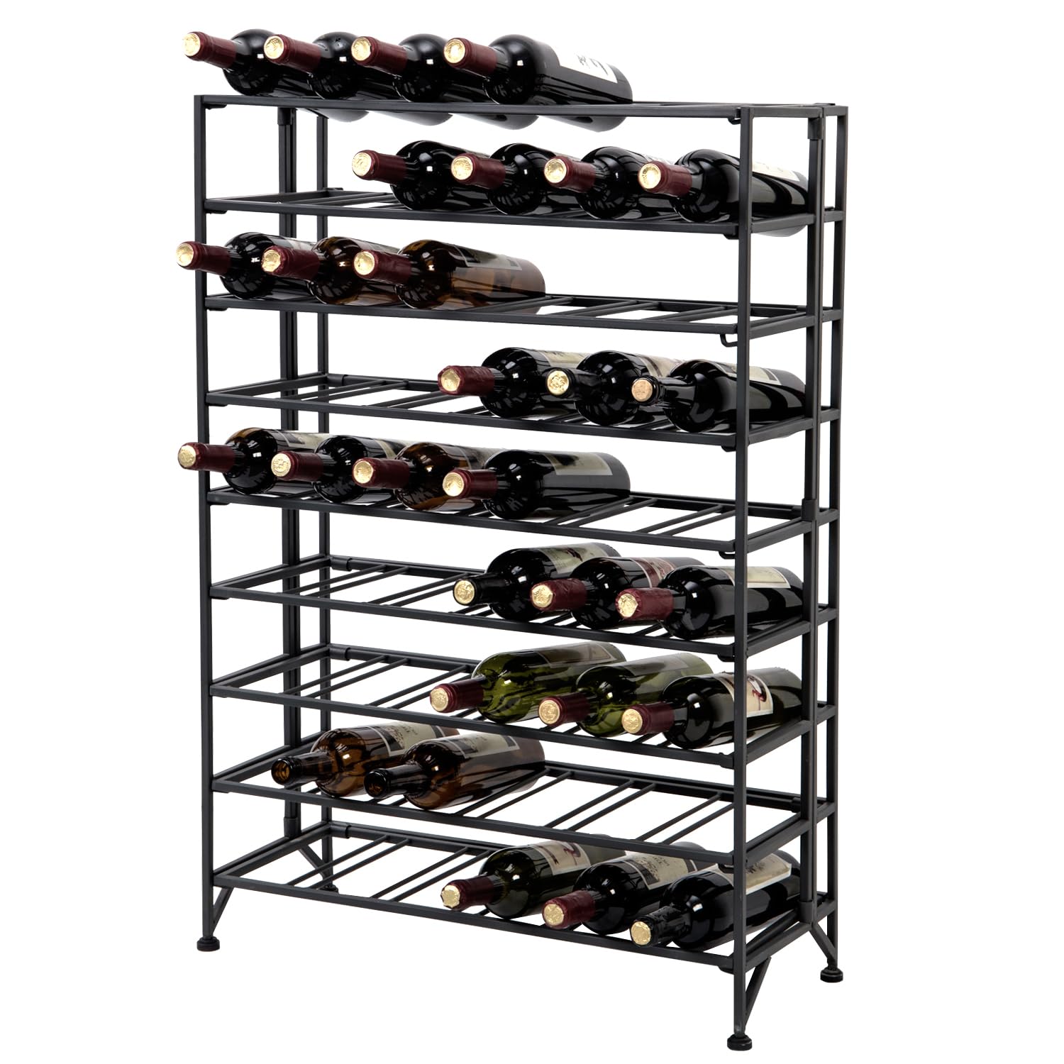 MyGift 9-Tier Freestanding Metal Wine Rack - Holds 54 Bottles, Gray Floor Standing Wine Bottle Storage Shelf for Kitchen, Dining Room, Bar or Cellar Organization