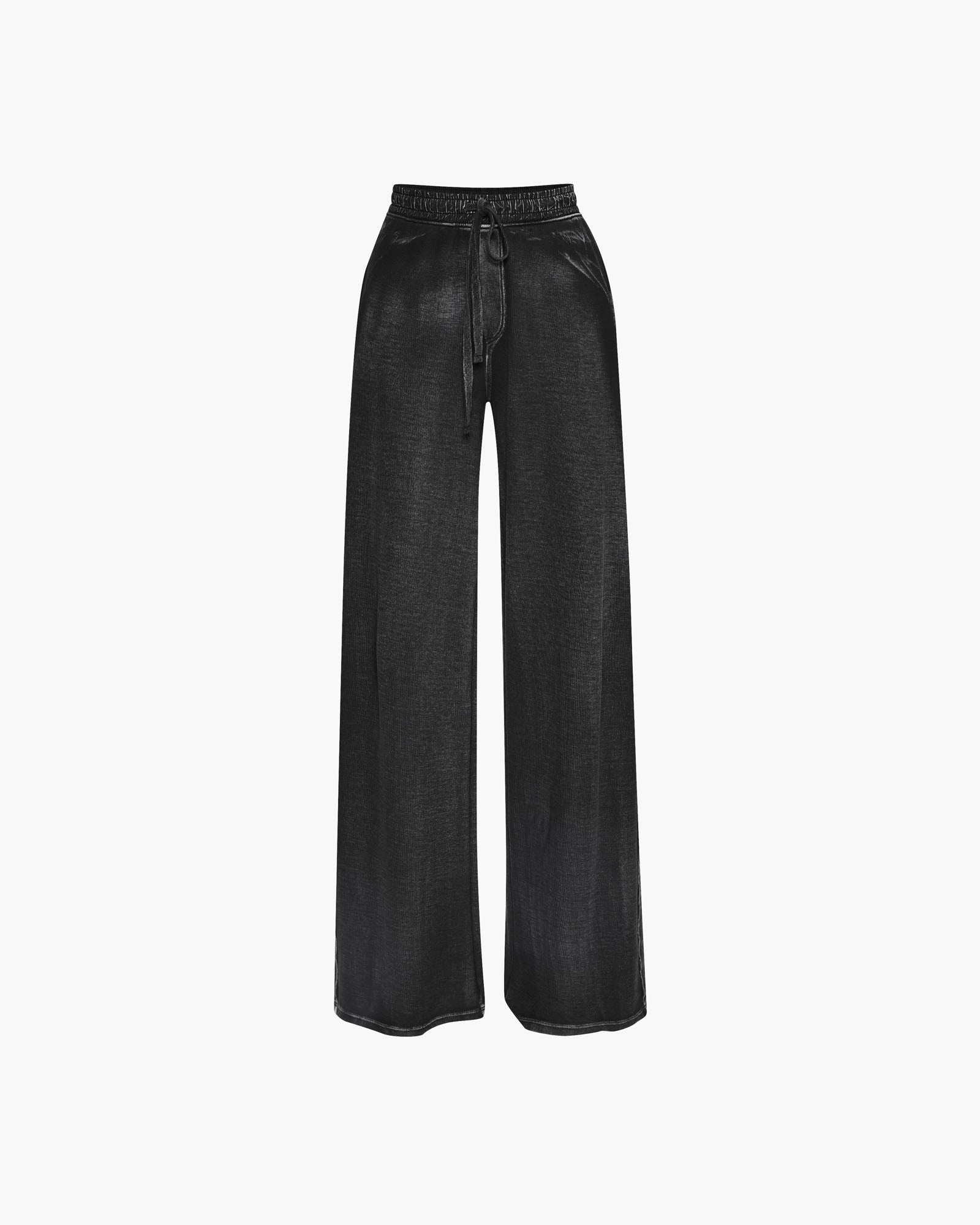 Stylish Pique Mixed Media Wide Leg Pants for Women - Black | Comfortable High Waisted Lounge Pants for Yoga, Travel & Casual Wear