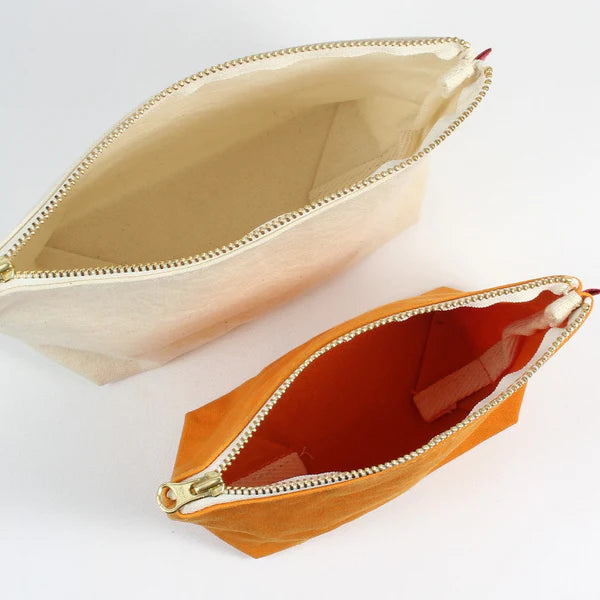 Kurashiki Hampu Canvas Boat Shaped Pouch S Size - Iron Oxide Red Japanese Style Canvas Bag for Travel, Cosmetics & Daily Essentials