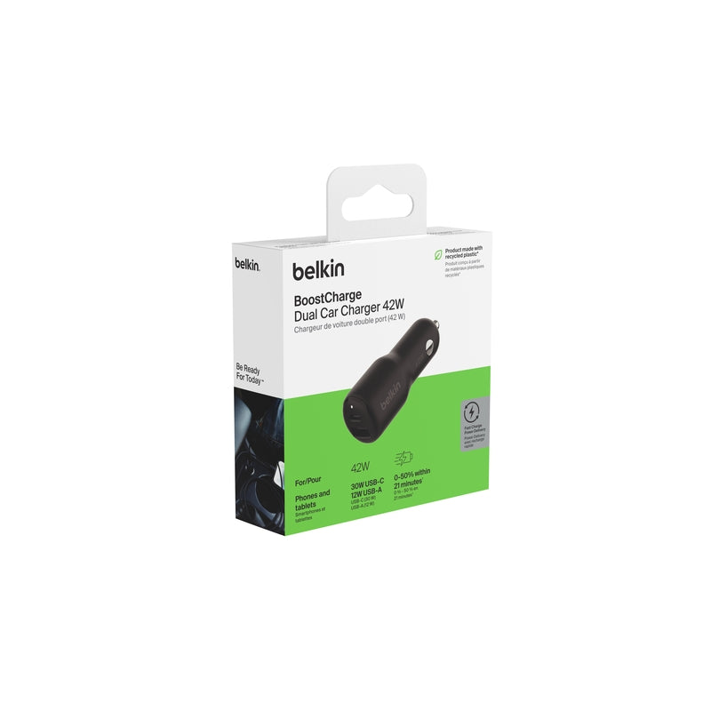 Belkin 42W USB-A/USB-C Car Charger - Fast Charging Adapter for iPhone, Samsung, Android Phones & Tablets - Perfect for Road Trips & Commuting