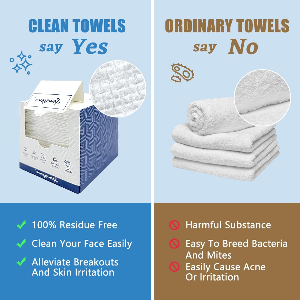 50-Count Biodegradable Disposable Face Towels - Soft, Thick & Hypoallergenic for Sensitive Skin | Makeup Remover, Facial Cleansing, Nursing & Travel Essentials | Eco-Friendly Personal Care for Home, Spa & On-the-Go Use