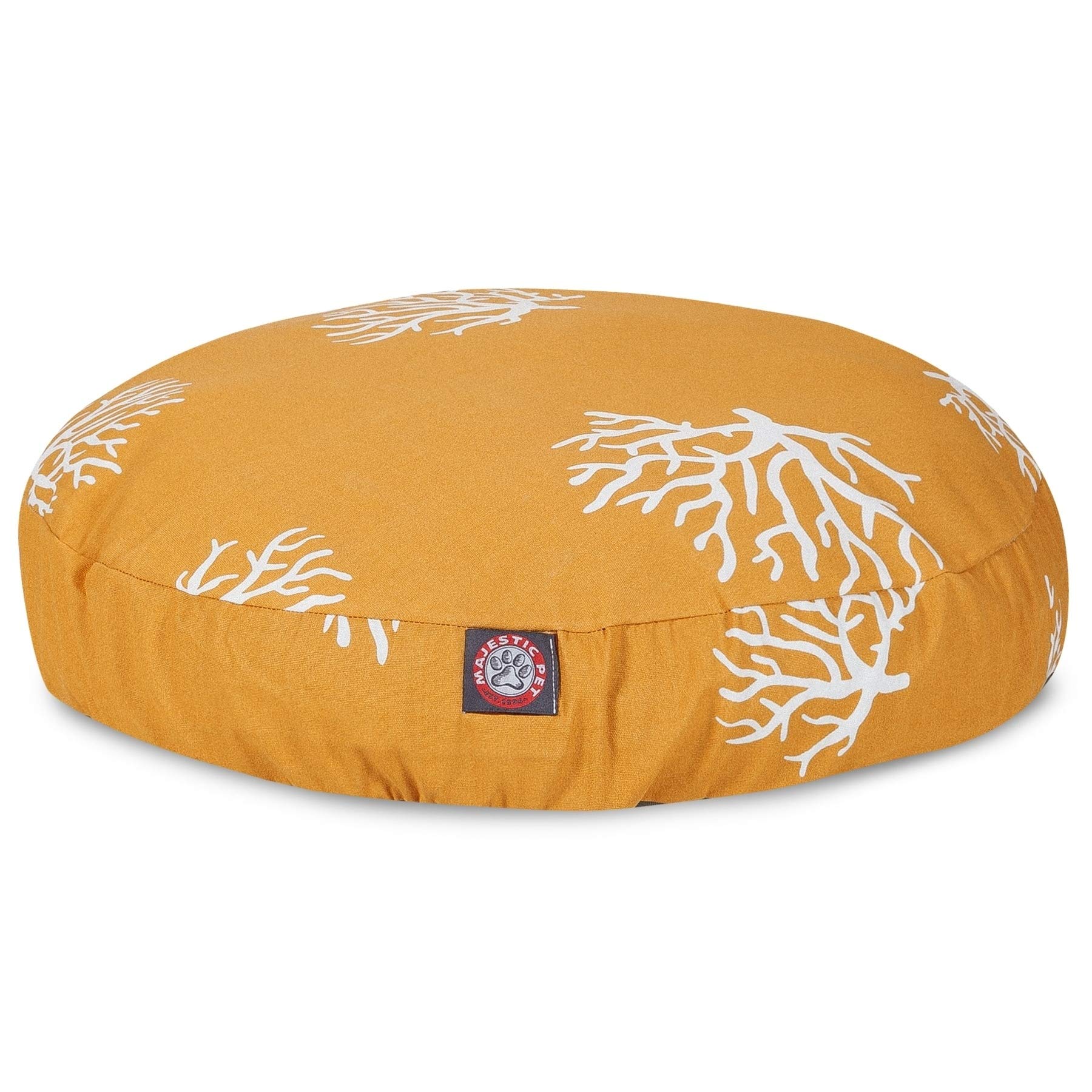 Majestic Pet Products Large Round Yellow Coral Indoor/Outdoor Dog Bed with Removable Washable Cover - Perfect for Living Room, Patio & Kennel Comfort