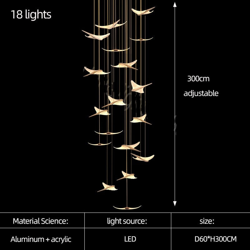 Seagull Hanging Light Staircase Chandelier - Modern LED Lighting Fixture for Hallway, Foyer & Stairwell Decoration | Energy-Efficient Indoor Ceiling Lamp