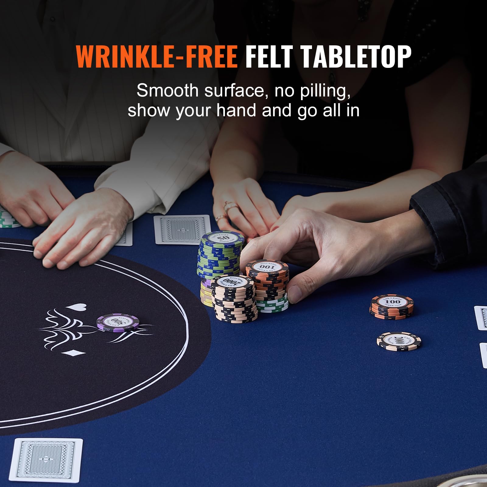 VEVOR 10 Player Foldable Poker Table - Portable Texas Holdem & Blackjack Game Table with Padded Rails, Stainless Steel Cup Holders - 84 Inch Blue Casino Table for Home Game Nights & Poker Parties
