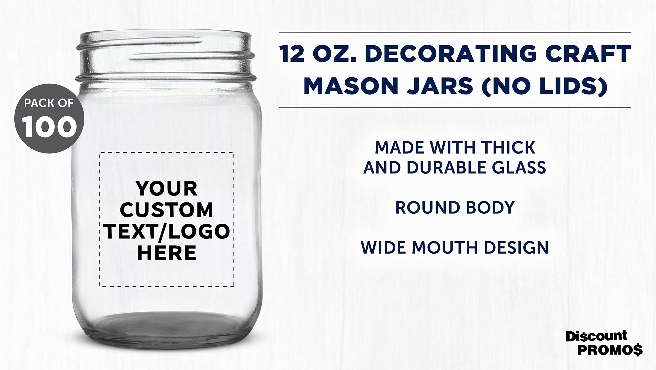 Customized 12 oz Mason Jars Bulk Pack of 100 - Personalized Glass Jars for Food Storage, DIY Crafts & Gifts - Perfect for Overnight Oats, Candies, Pickling, Spices, Beverages - Ideal for Home Kitchen, Party Favors & Wedding Decorations