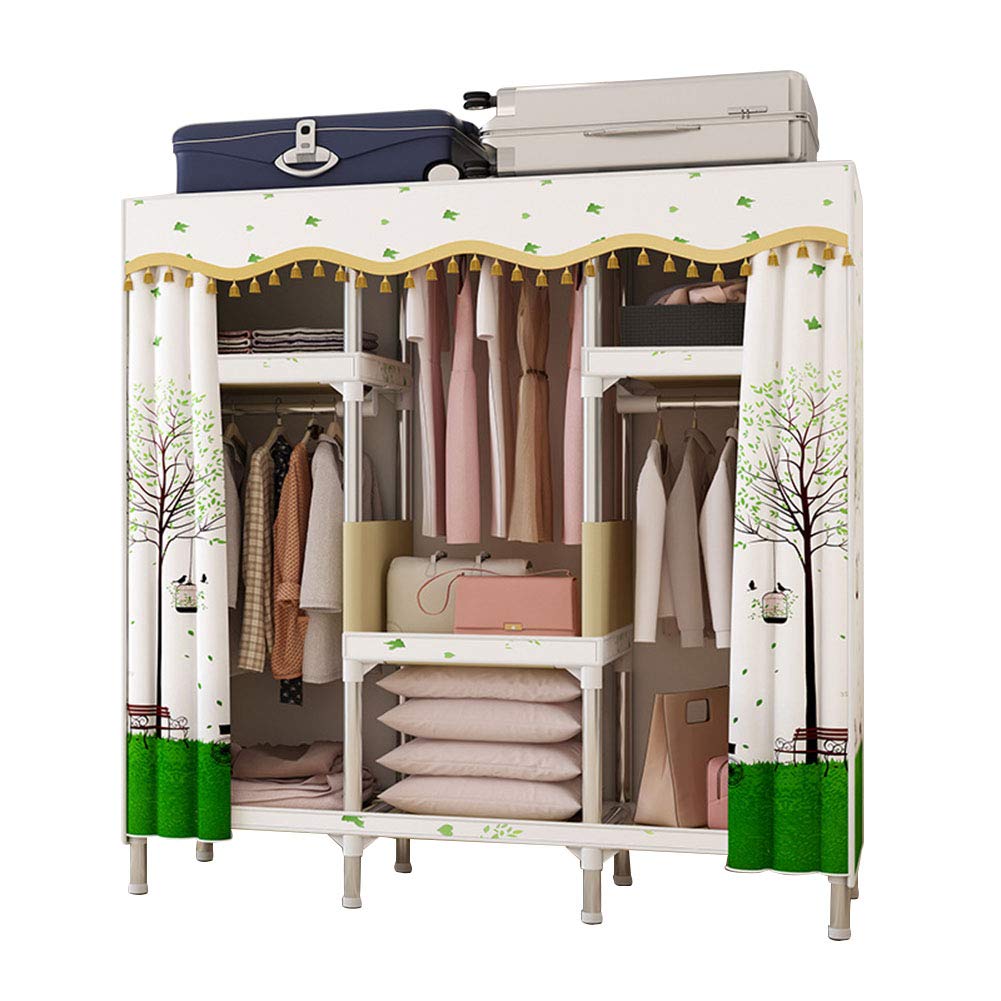 Portable Wardrobe Closet with Steel Pipe Frame - Double Hanging Rod, Waterproof & No-Tool Assembly Storage Organizer (150x46x174cm) - Perfect for Small Spaces, Dorm Rooms, Camping & Temporary Closet Solutions