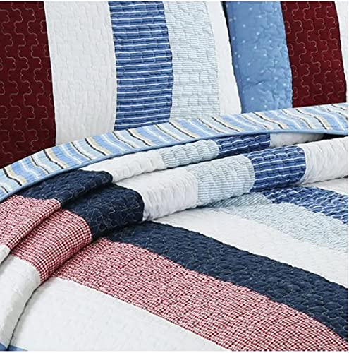 3-Piece Striped Cotton Quilt Set - Full/Queen Size Bedding - 100% Breathable Soft Cotton - Perfect for Bedroom, Guest Room & Dorm Decor - Cozy & Stylish Home Textiles
