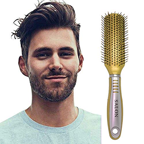 Ekan Soft Bristle Paddle Flat Hair Brush - Gentle Detangling for Men & Women - 15g Lightweight Hairbrush (Golden) - Perfect for Daily Styling, Travel & Salon Use