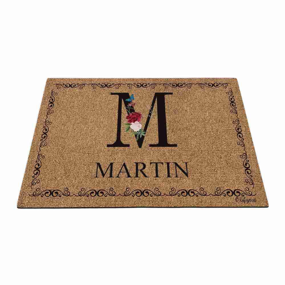 Custom Monogram Doormat - Personalized Floral Letter M Welcome Mat for Spring & Summer | 23.6 x 15.7 Inch Home Decor Door Rug | Perfect for Front Porch, Entryway & Housewarming Gifts