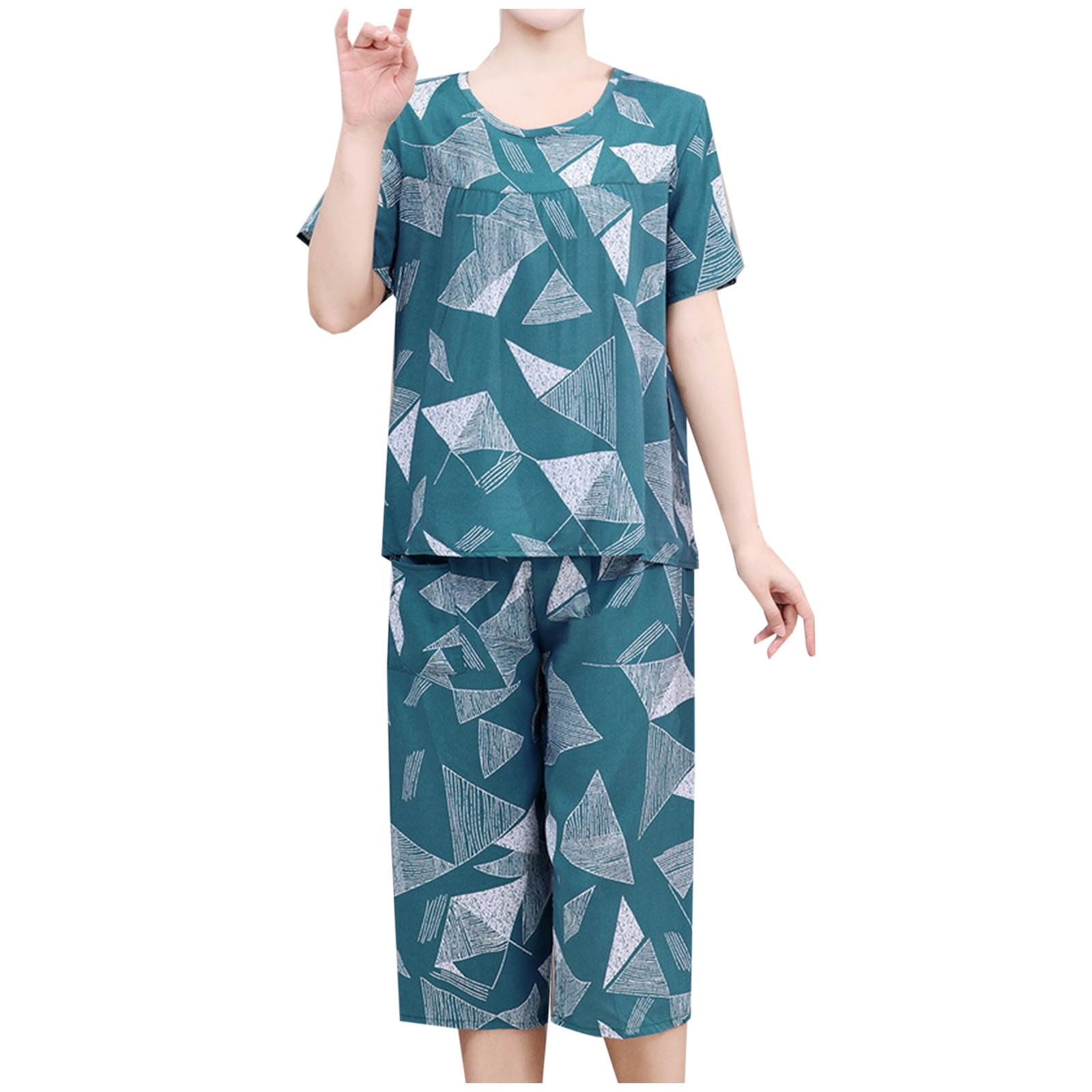 Women's 2-Piece Pajama Set - Short Sleeve Top & Capri Pants - Soft Summer Sleepwear & Lounge Wear - Floral Print PJs for Comfortable Nights & Relaxing at Home
