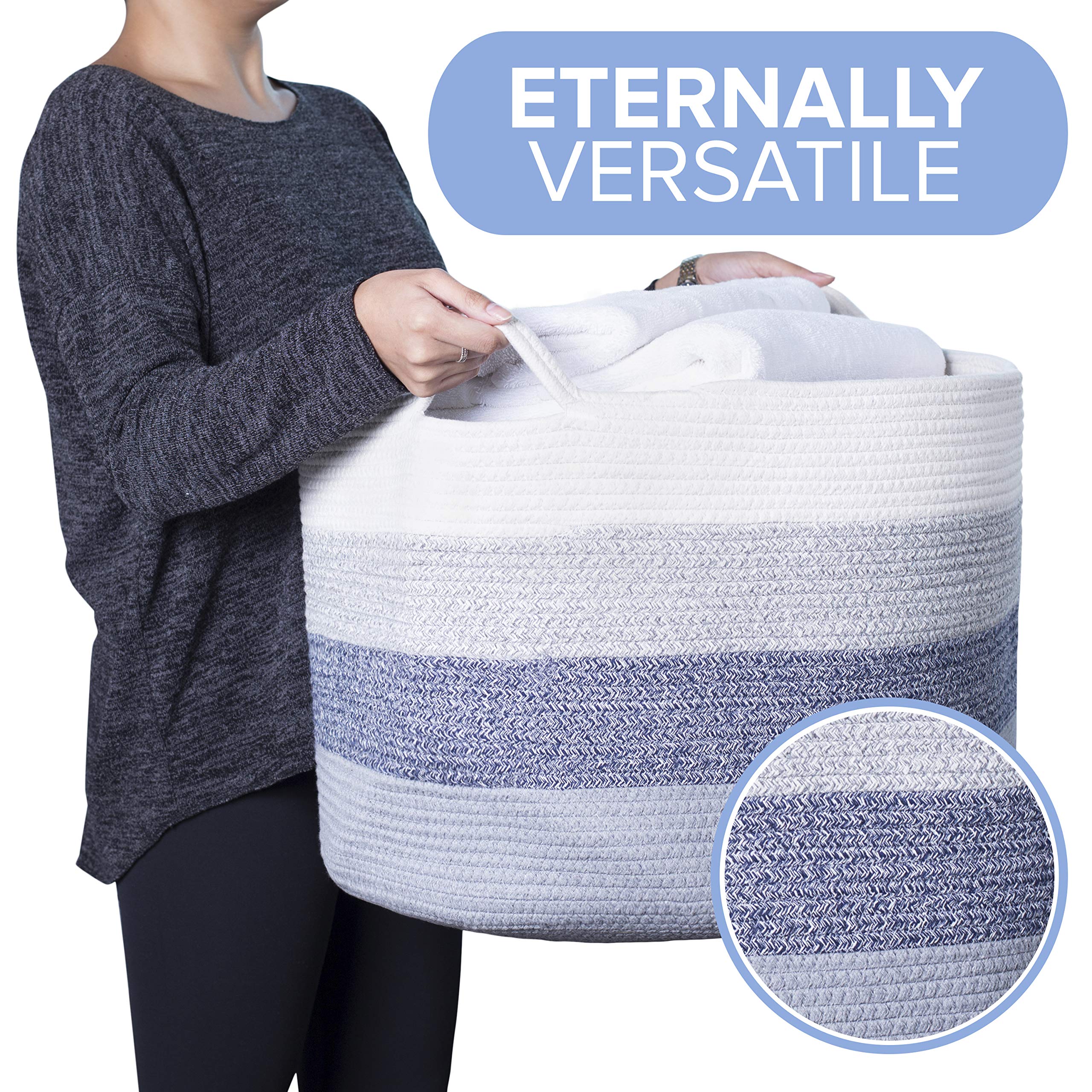 Large Cotton Rope Storage Basket with Handles - Decorative Woven Organizer Bin for Baby Nursery, Dog Toys, Laundry & Home Organization | Perfect for Blankets, Stuffed Animals & Clutter-Free Spaces