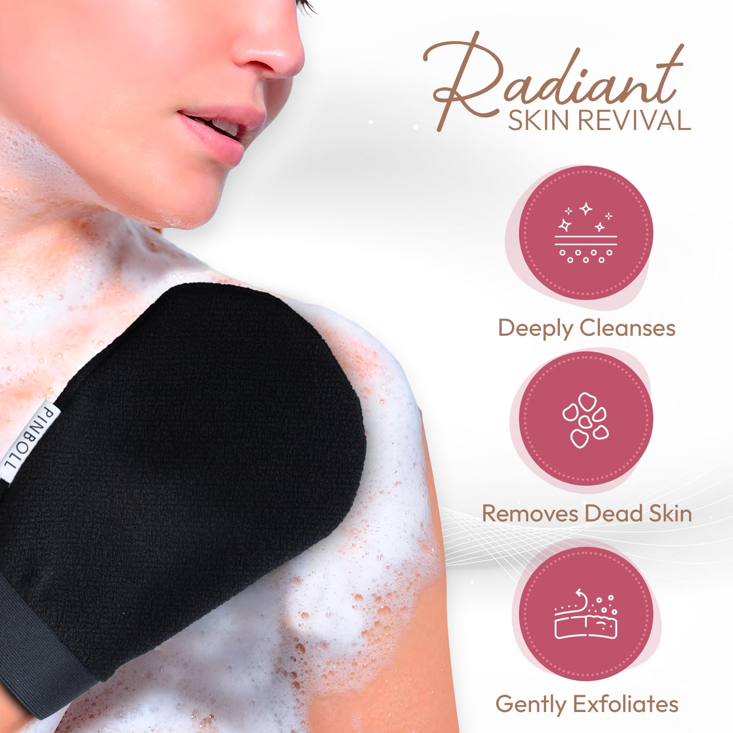 PINBOLL Exfoliating Gloves for Dead Skin Removal - Breathable Viscose Fiber Body Scrubber for Smooth & Even Glow | Men & Women Bath Exfoliator | Perfect for Shower, Spa & Dry Brushing Routine