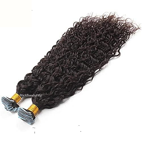 Brazilian Remy Human Hair Extensions - Loose Curly Tape in Hair Water Wave Skin Weft (Black/Brown #1#2#4) - 100g 40pcs (22inch) - Natural Look for Daily Wear & Special Occasions