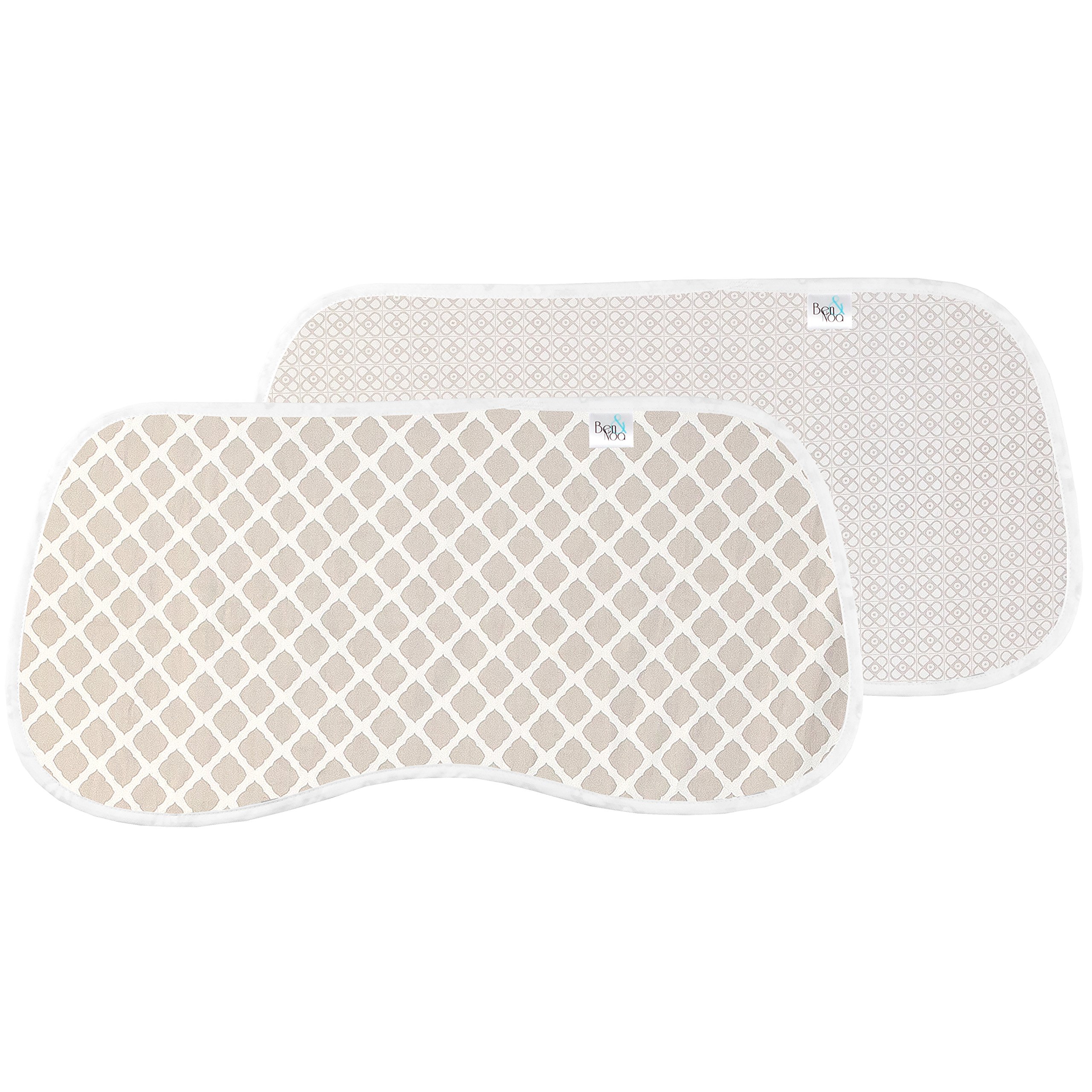 Ben & Noa Premium Percale Burp Cloths 2-Pack - Soft Linen Lattice & Mini Print Design - Gentle on Baby Skin - Perfect for Feeding, Burping & Spit-Up Protection