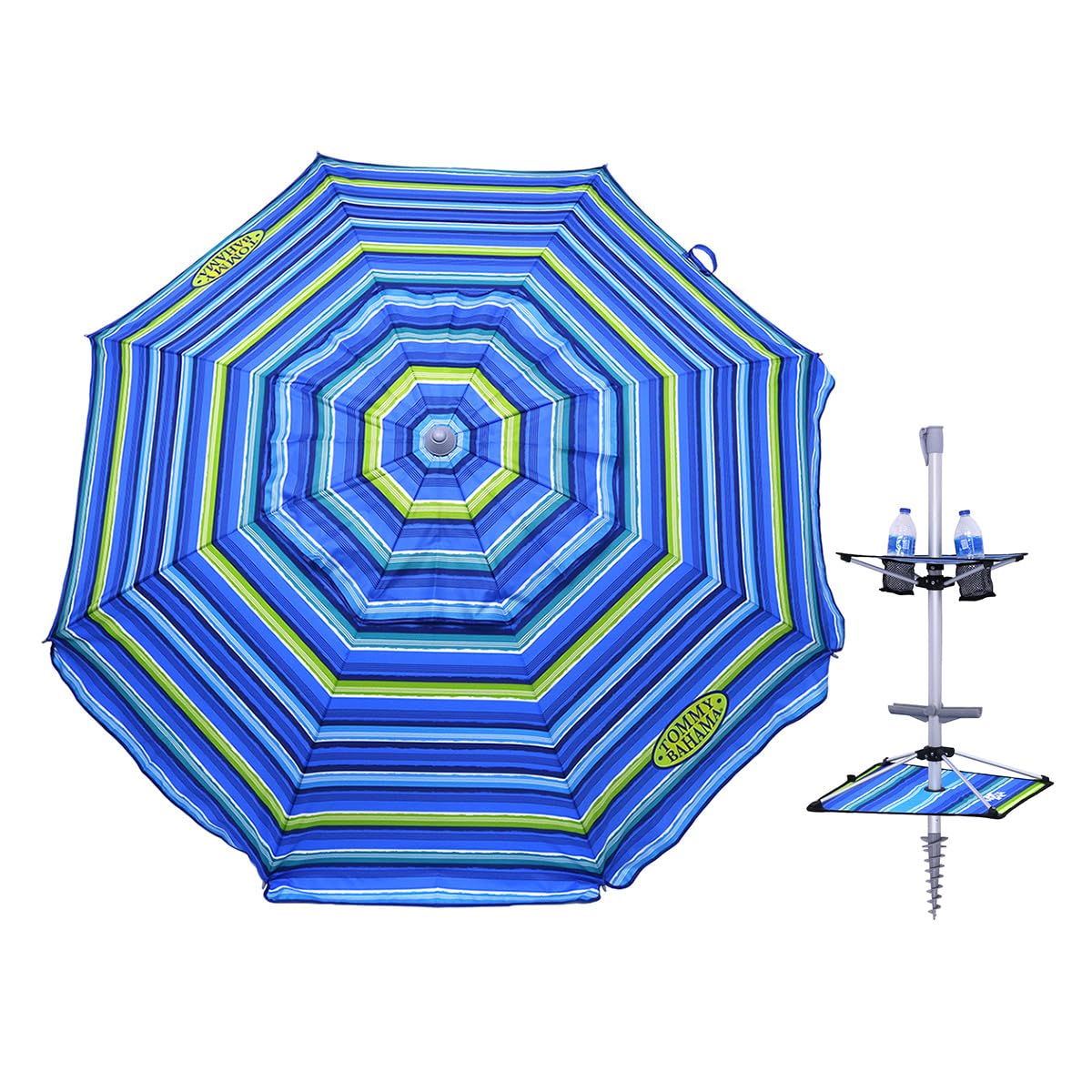 Tommy Bahama 7 ft Fiberglass Beach Umbrella with Sand Anchor - UV Protection, Wind Resistant for Outdoor, Poolside, and Beach Use