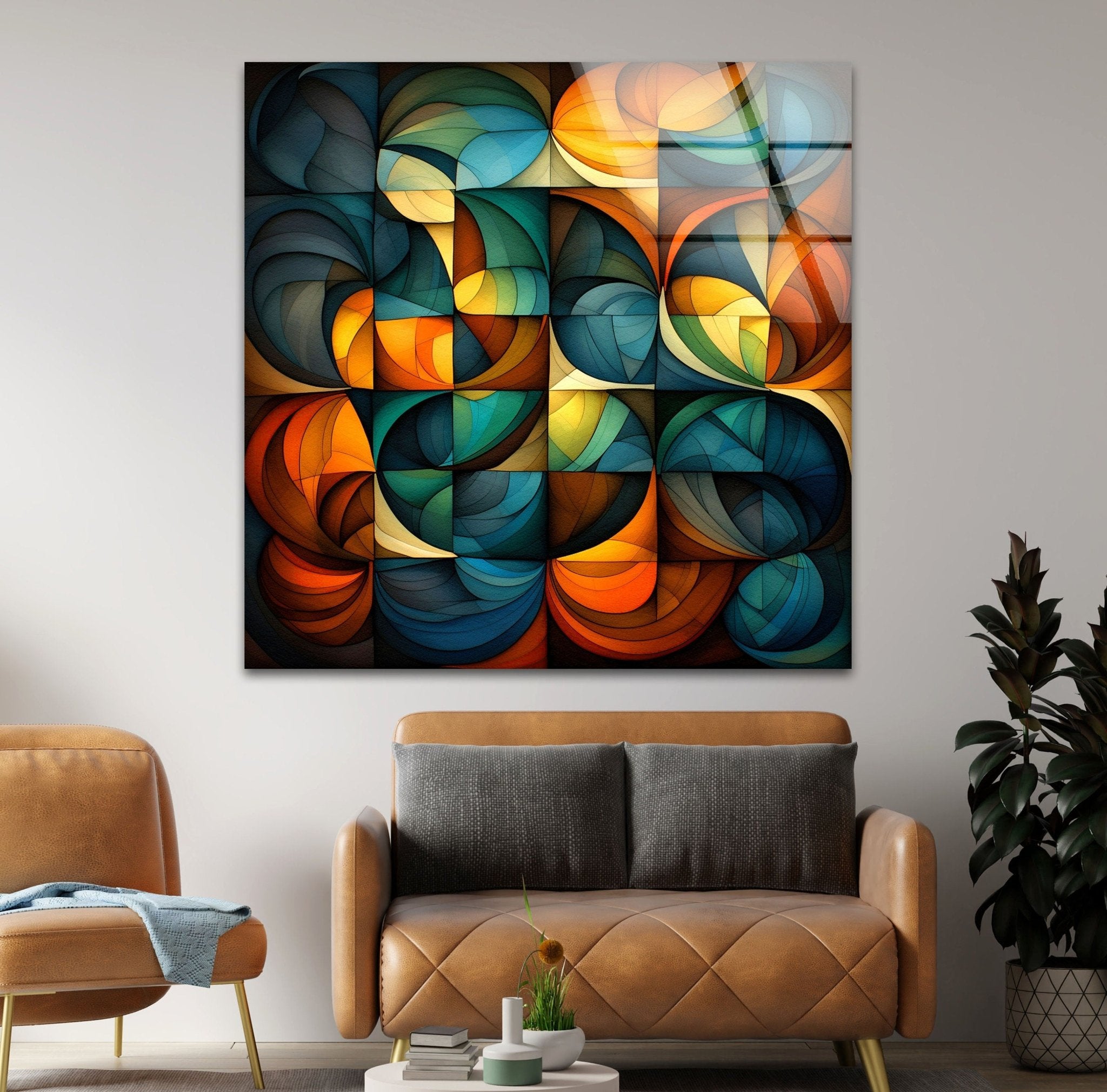 Modern Abstract Glass Wall Art - Handcrafted Contemporary Home Decor for Living Room, Bedroom & Office - Unique 3D Glass Panel Artwork