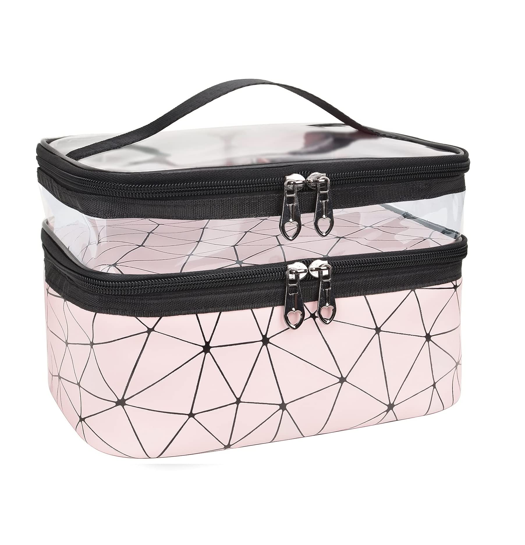 DREHOTRY Dual Layer Makeup Bag for Women - Waterproof Cosmetic Organizer Pouch for Toiletries, Brushes & Travel Essentials | Perfect for Travel, Gym & Daily Use