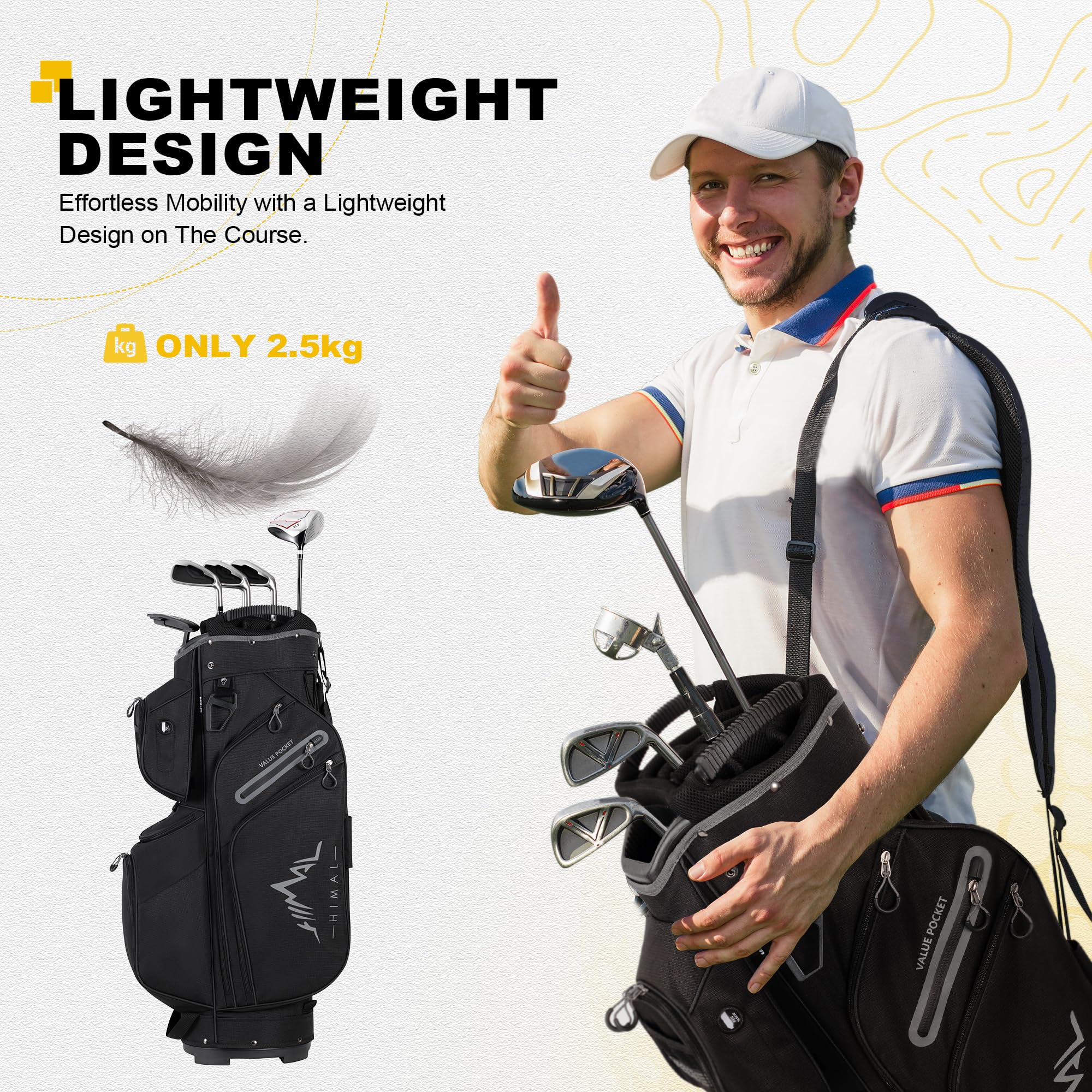 Premium 15-Way Golf Cart Bag with Padded Handles & Waterproof Rain Cover - Durable & Lightweight for Golfers - Perfect for Tournaments, Driving Range & Club Storage
